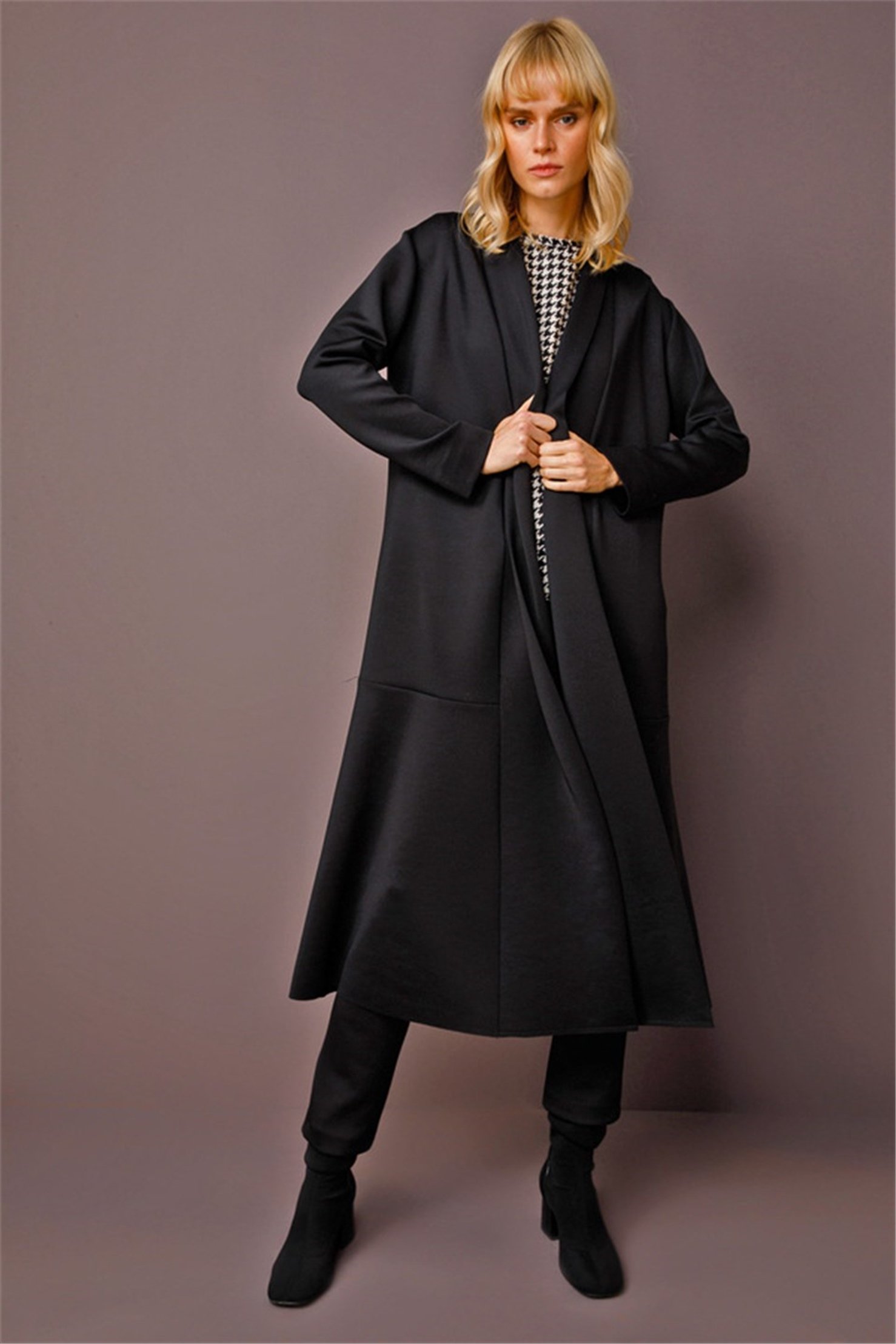SCUBA SHAWL COLLAR DETAILED MAXI JACKET