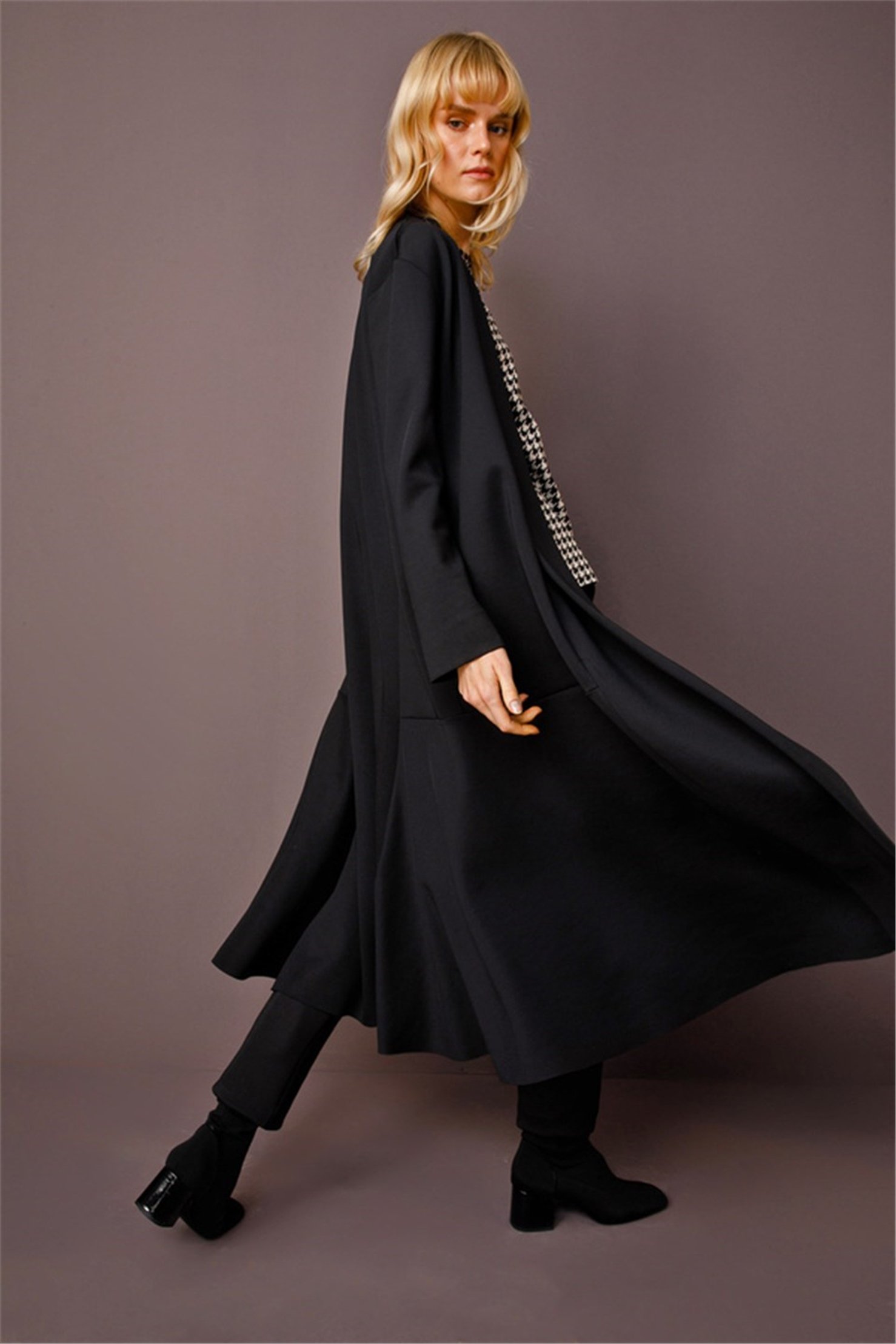 SCUBA SHAWL COLLAR DETAILED MAXI JACKET