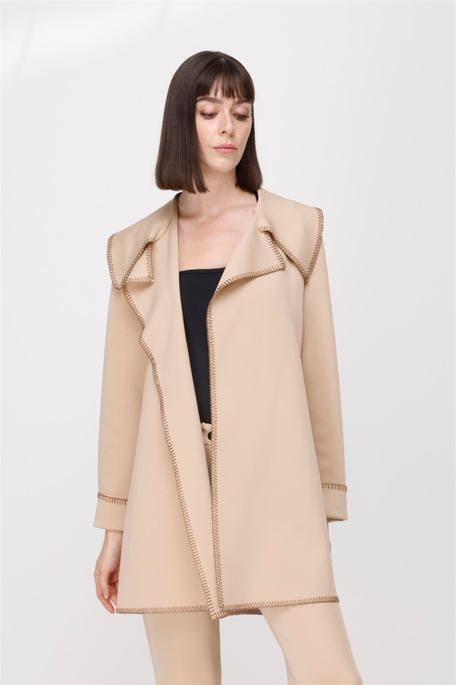 SCUBA SURFİLE DİKİŞ DETAYLI GENİŞ YAKA KISA CEKET