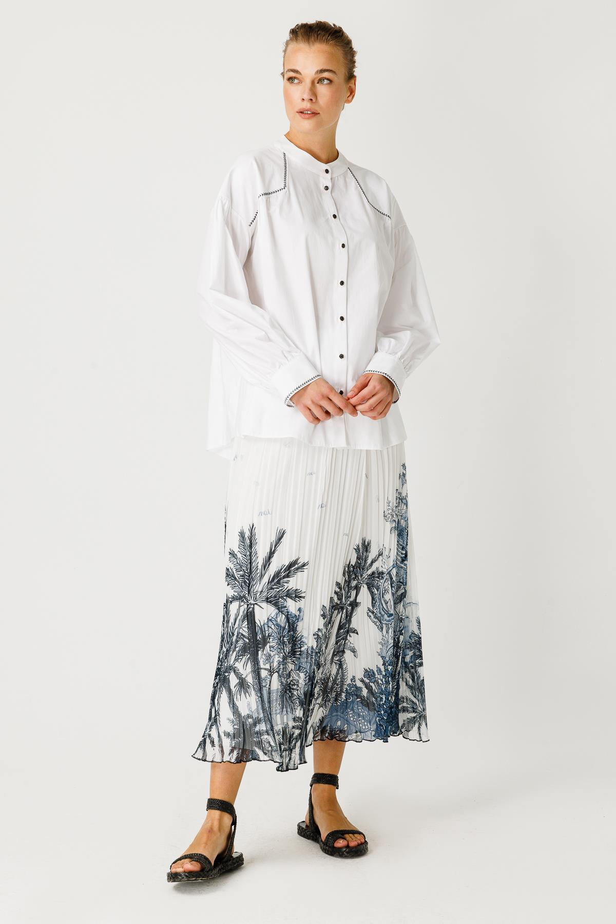 ŞİFON PALMİYE DESENLİ KROŞKİ PLİSELİ ETEK