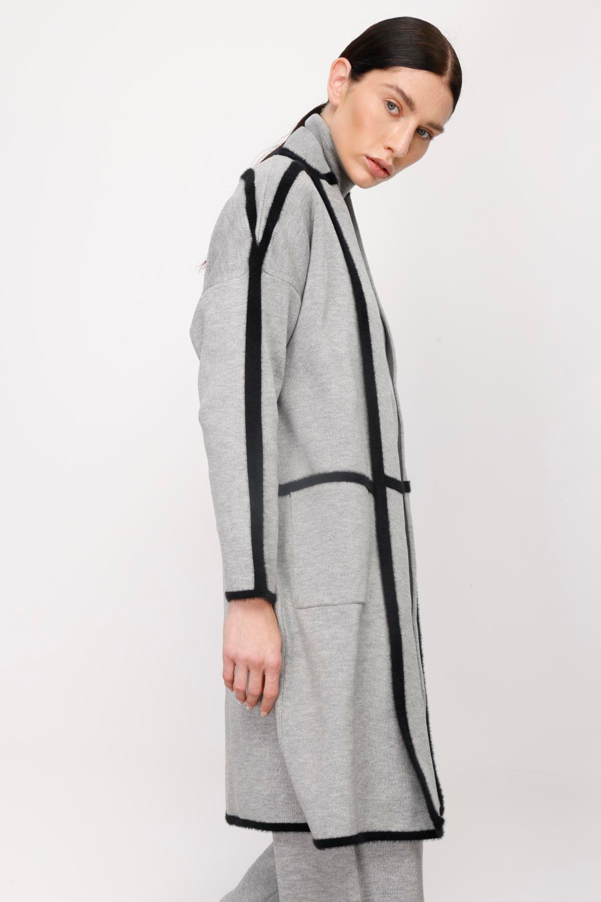 TAKIM/ KONRAST BİYELİ TRİKO PANTOLON VE HIRKA SİYAH