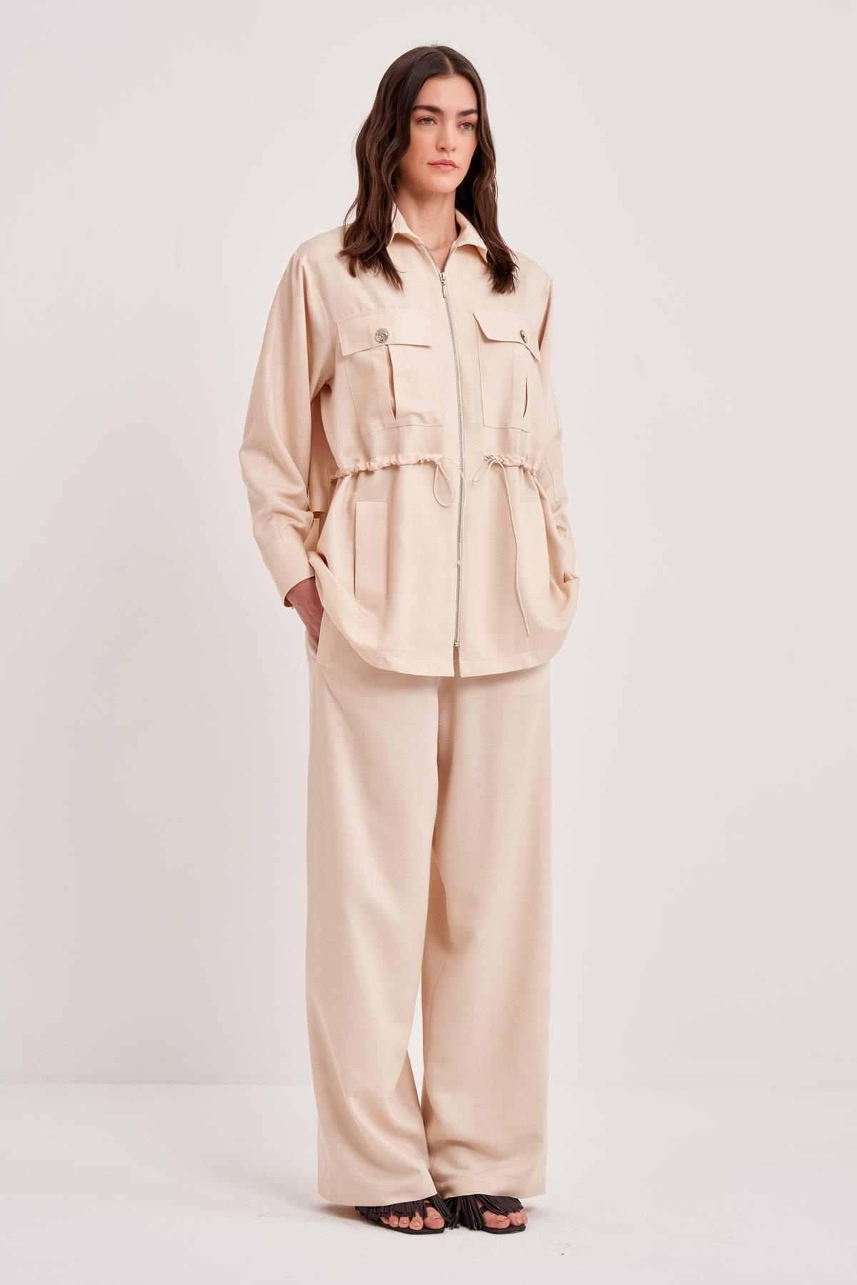 TENCEL VİSKON BELİ LASTİKLİ YANDAN CEPLİ  PANTOLON