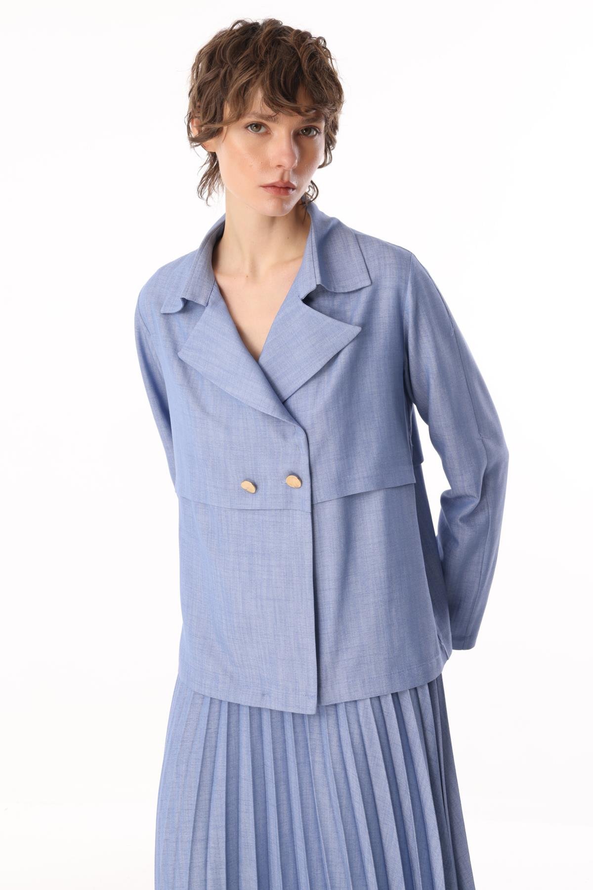 TENCEL VİSKON CEPKENLİ KISA DÜĞMELİ CEKET