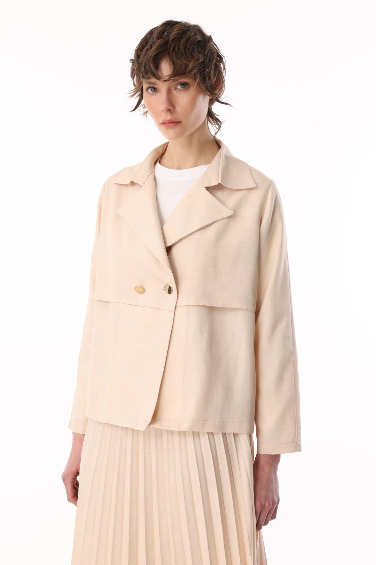 TENCEL VİSKON CEPKENLİ KISA DÜĞMELİ CEKET