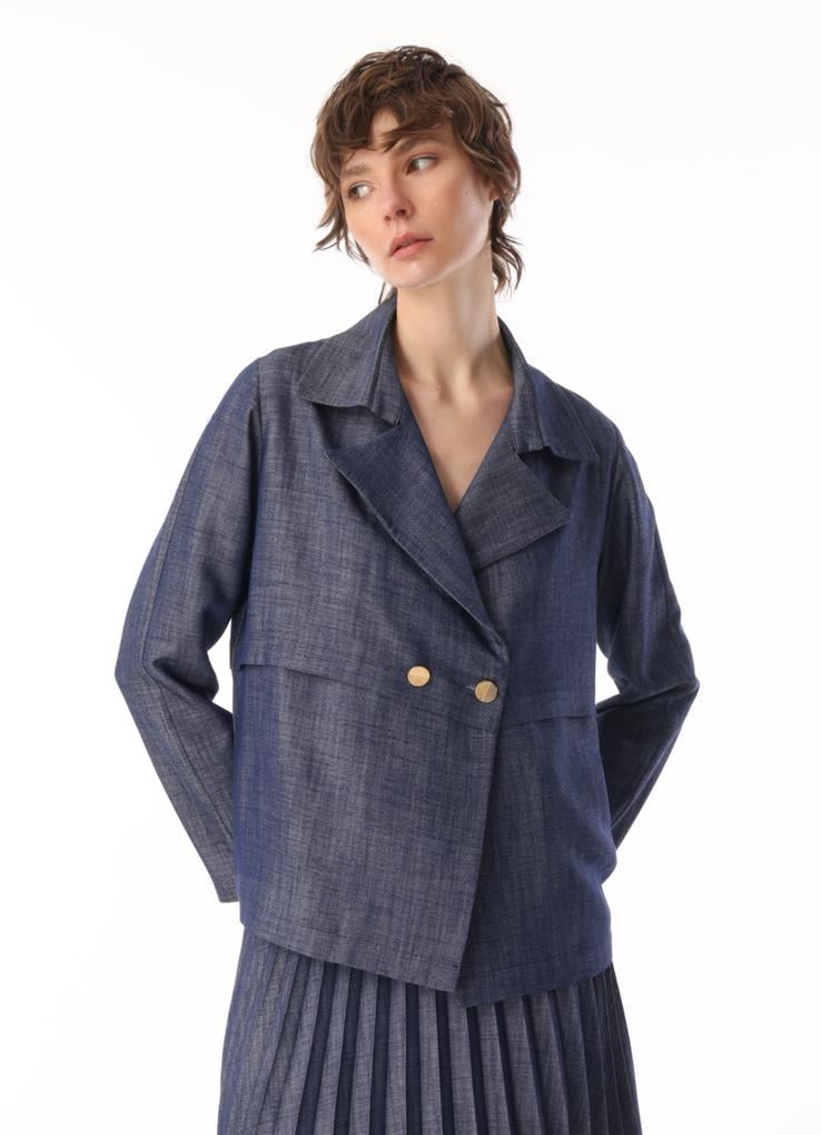 TENCEL VİSKON CEPKENLİ KISA DÜĞMELİ CEKET