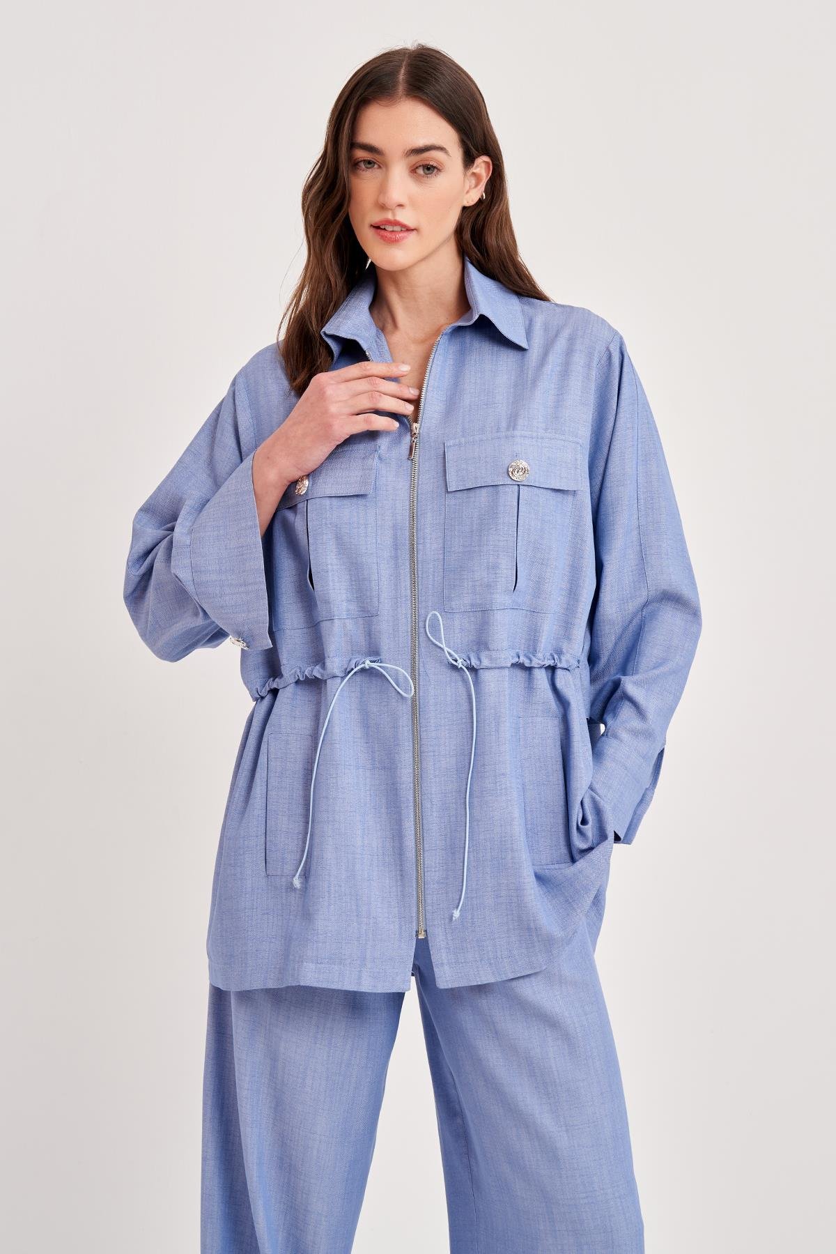 TENCEL VİSKON CEPLİ SAFARİ CEKET