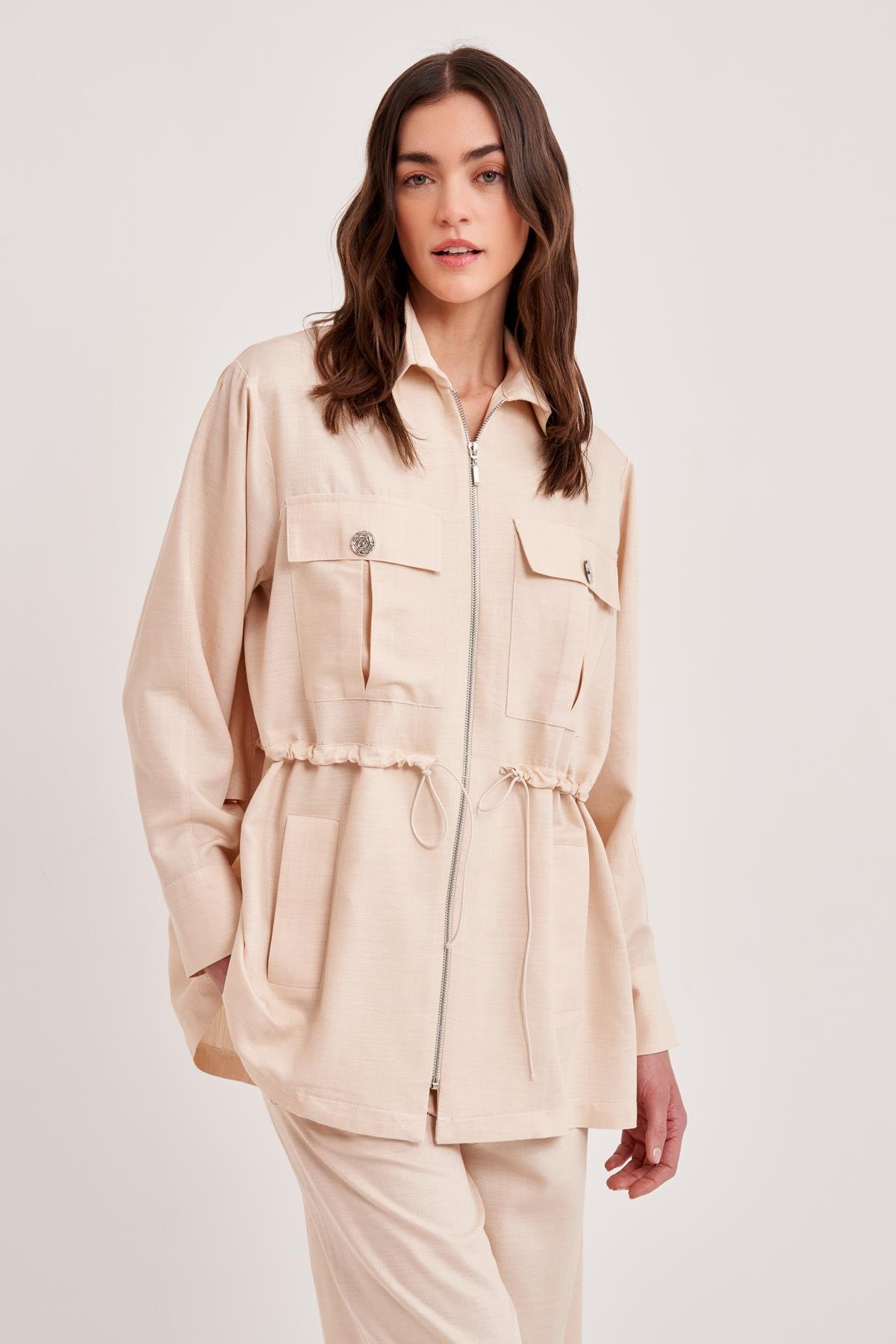 TENCEL VİSKON CEPLİ SAFARİ CEKET