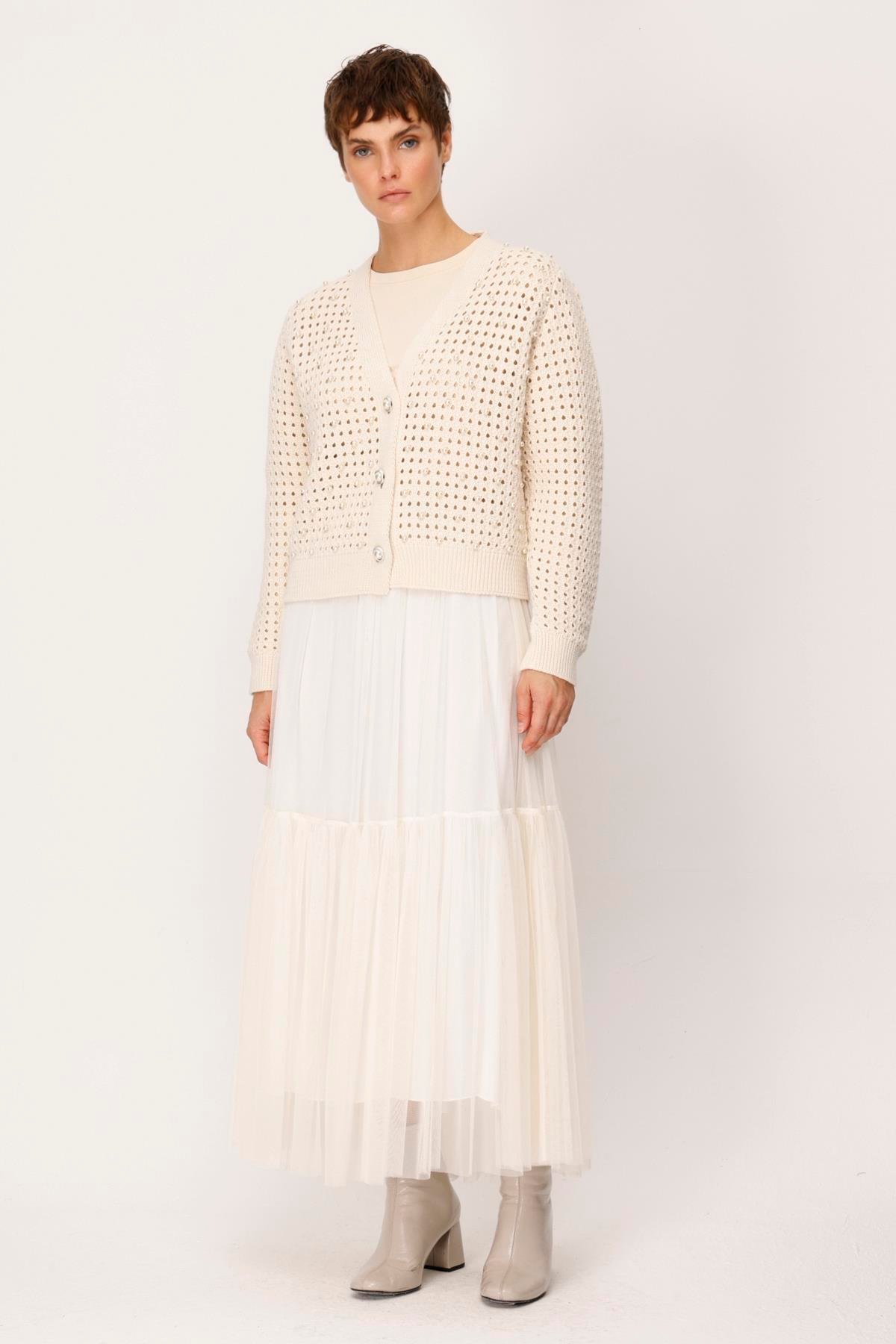 TRİKO AJURLU İNCİLİ KISA HIRKA