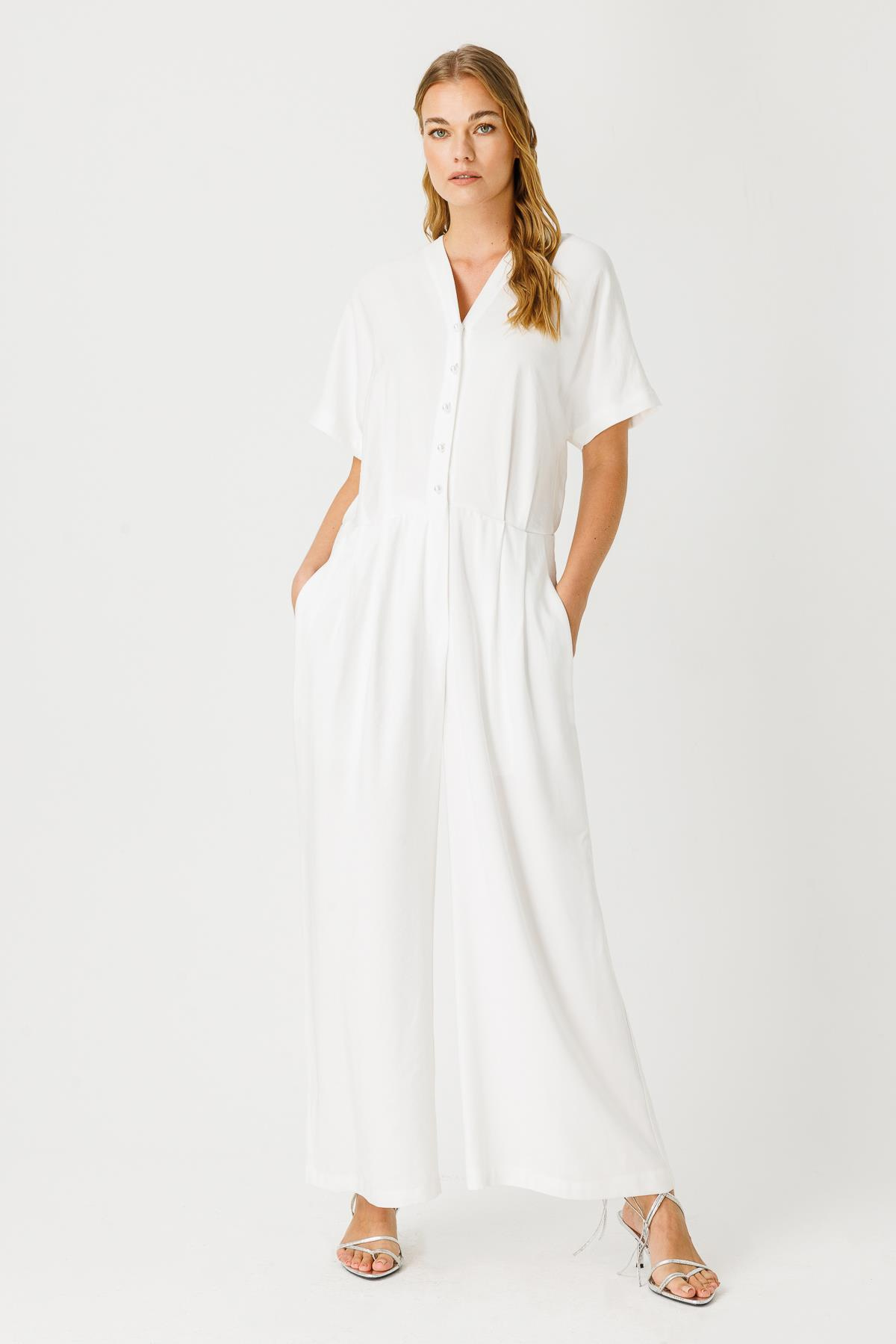 VİSCON DOKUMA BELİ PİLELİ YARIM KOLLU TULUM