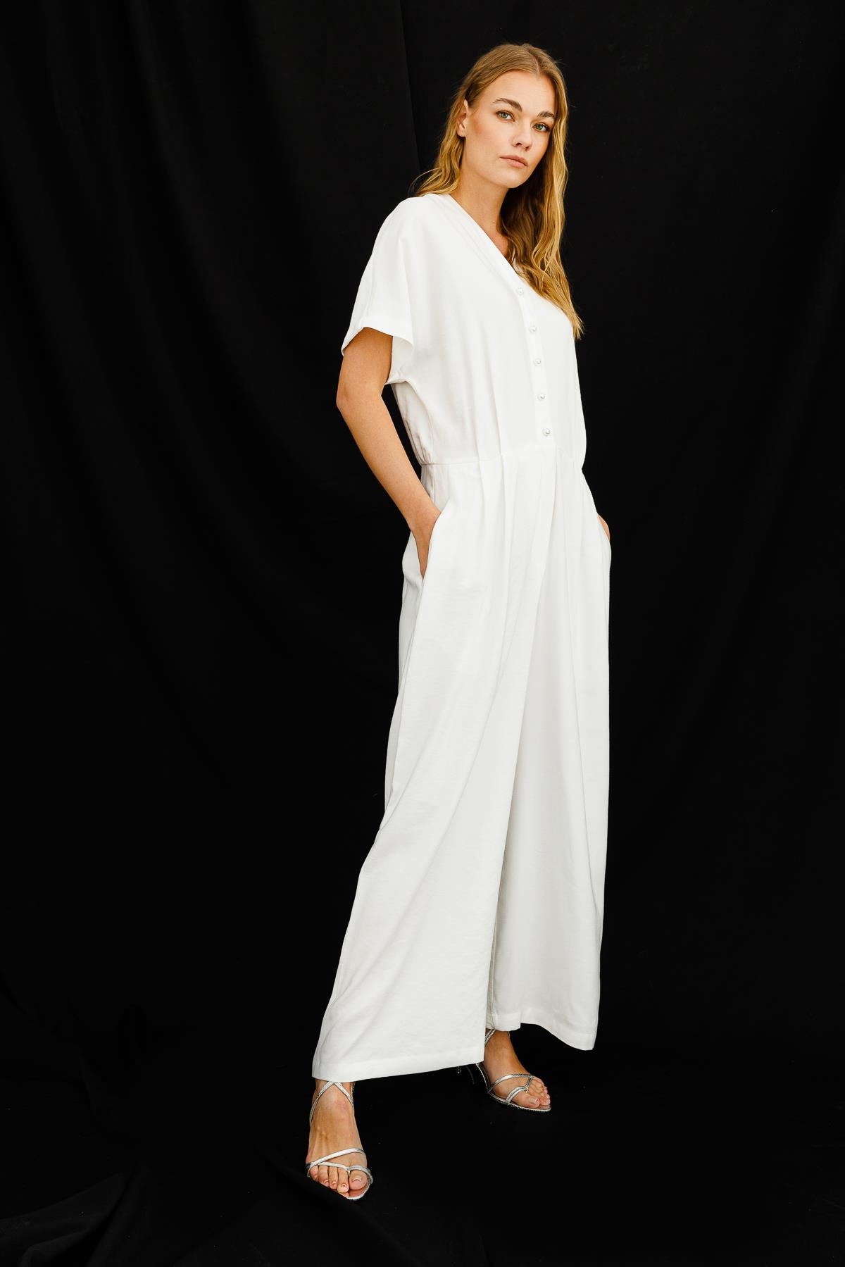 VİSCON DOKUMA BELİ PİLELİ YARIM KOLLU TULUM