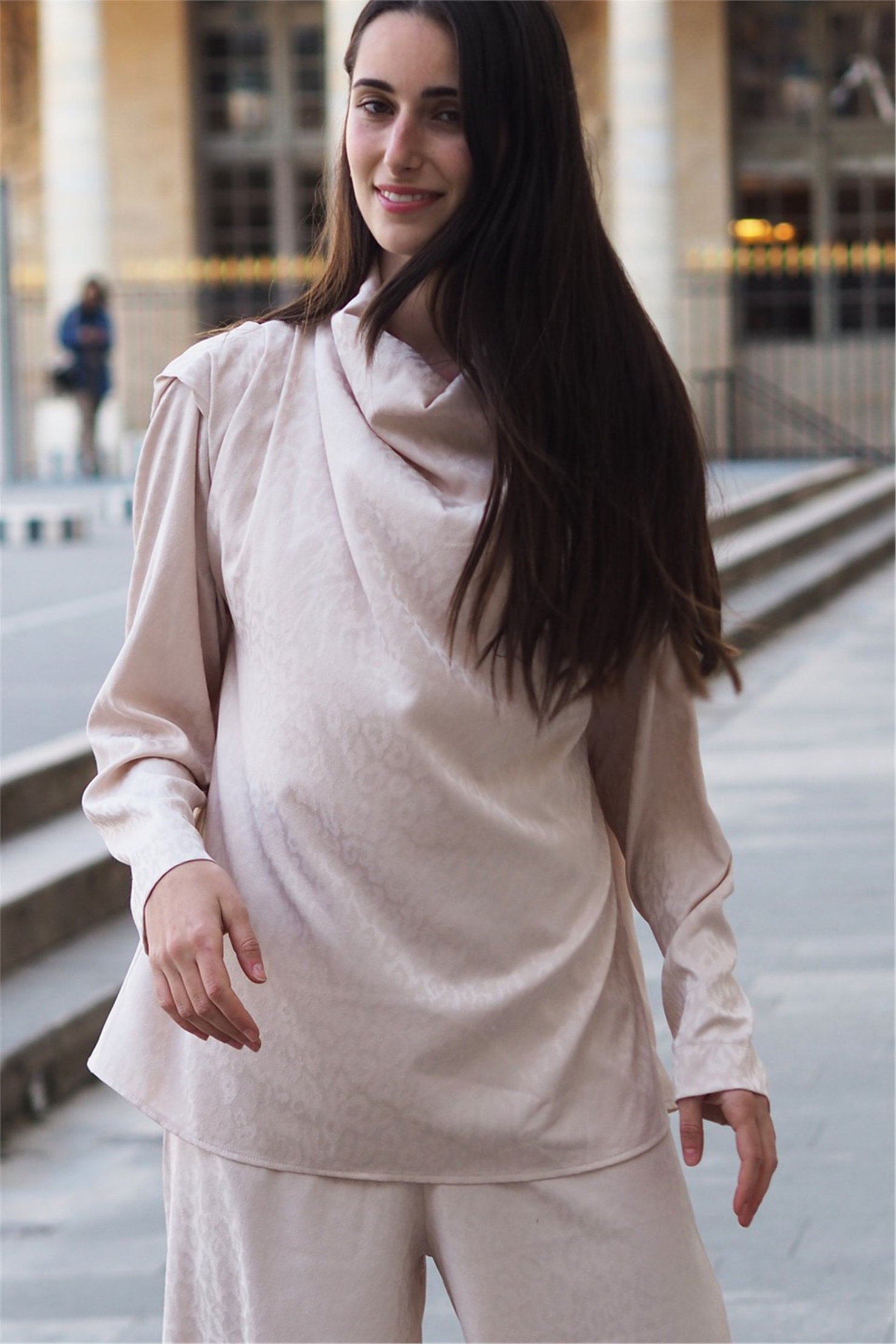 VISCON LEOPAR DEGAGE COLLAR BLOUSE