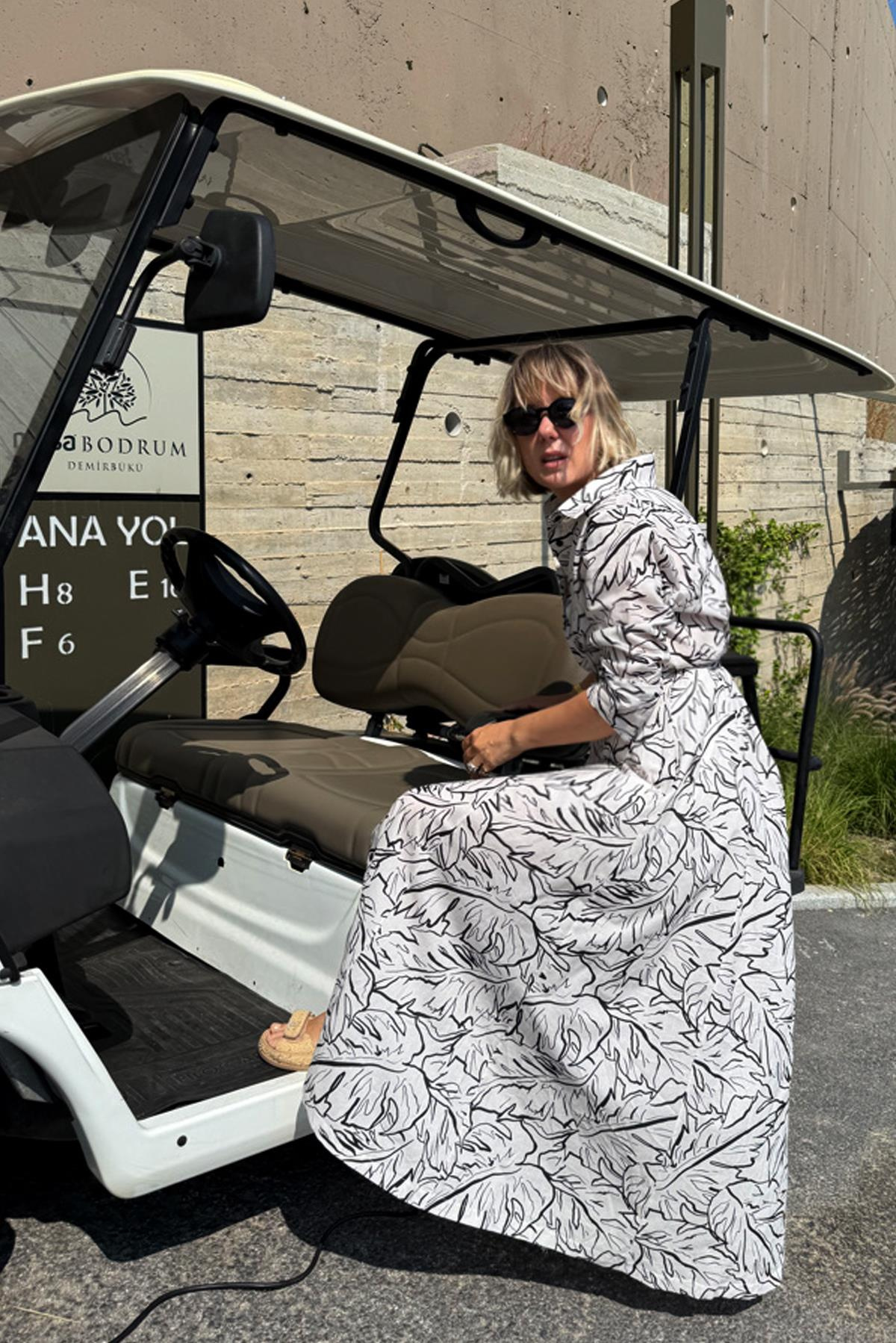 KETEN İLİKLİ BİYELİ ÜÇKATLI YANDAN CEPLİ ELBİSE