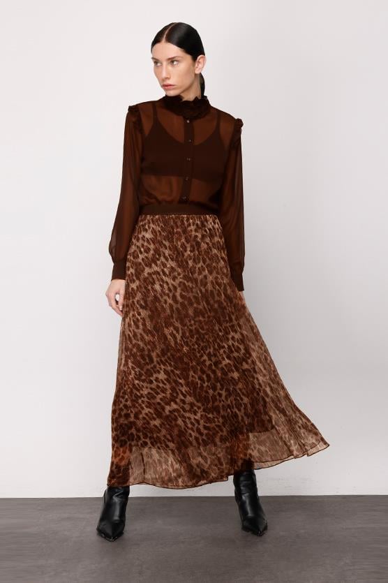 YORYO LEOPAR BASKILI ETEK KAHVERENGİ