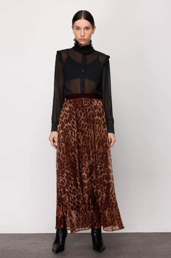 YORYO LEOPAR BASKILI ETEK KAHVERENGİ