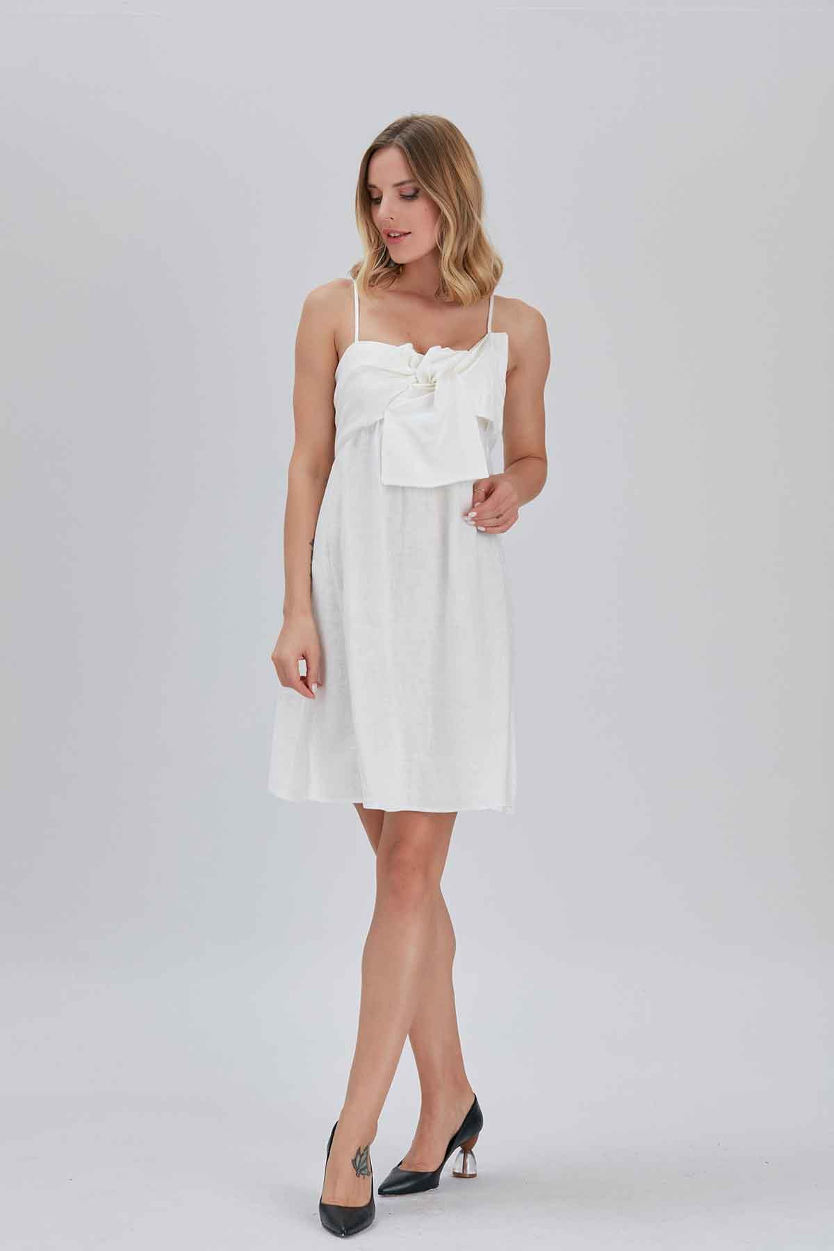 Asklılı Keten Elbise