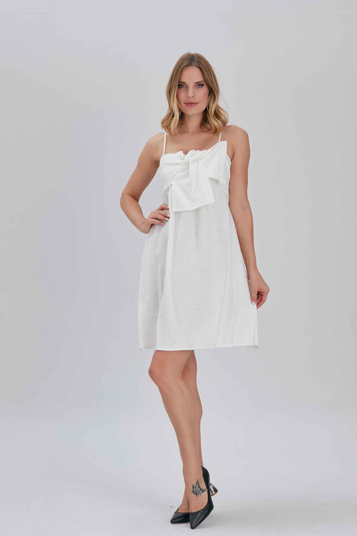 Asklılı Keten Elbise