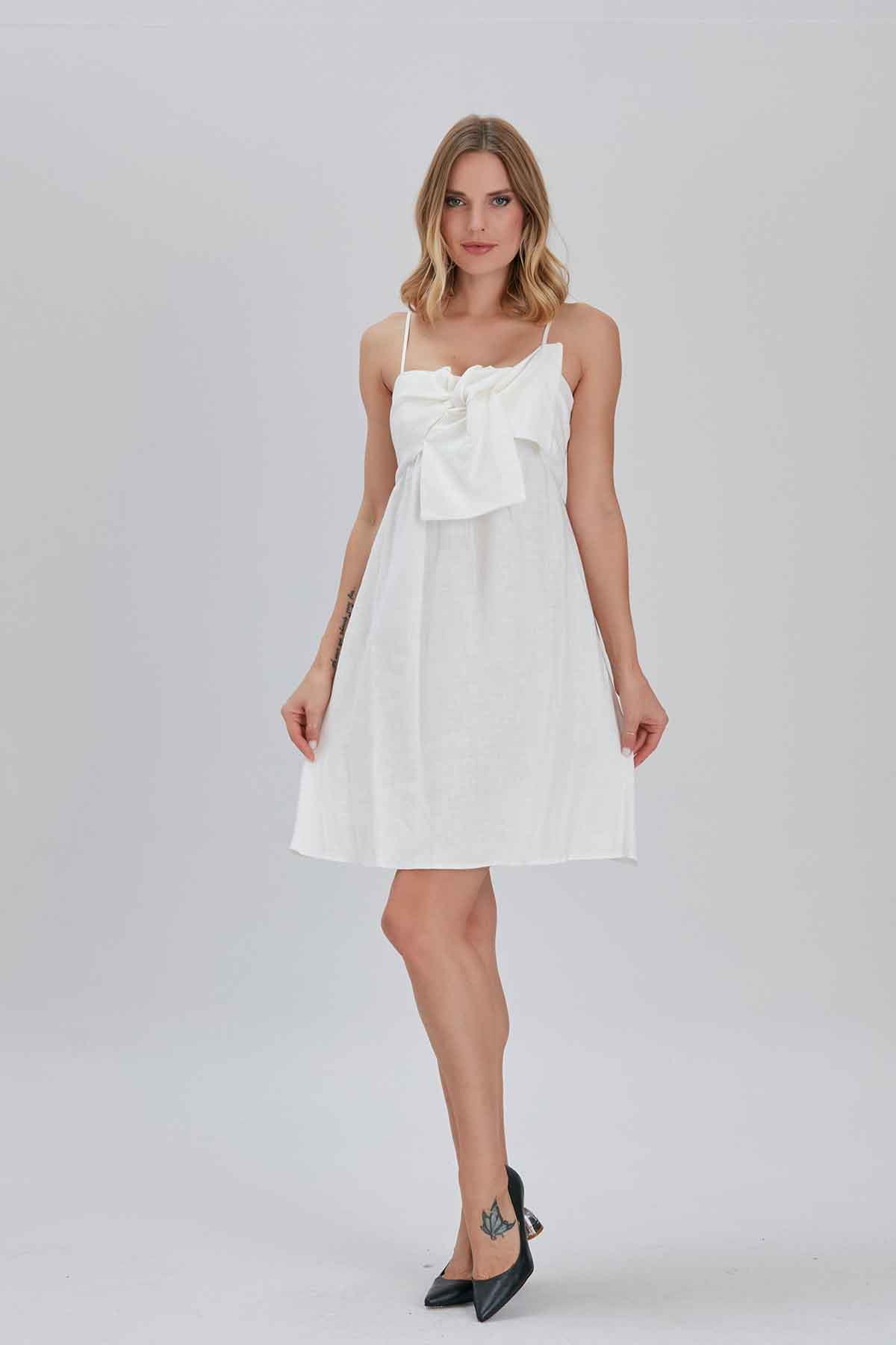 Asklılı Keten Elbise