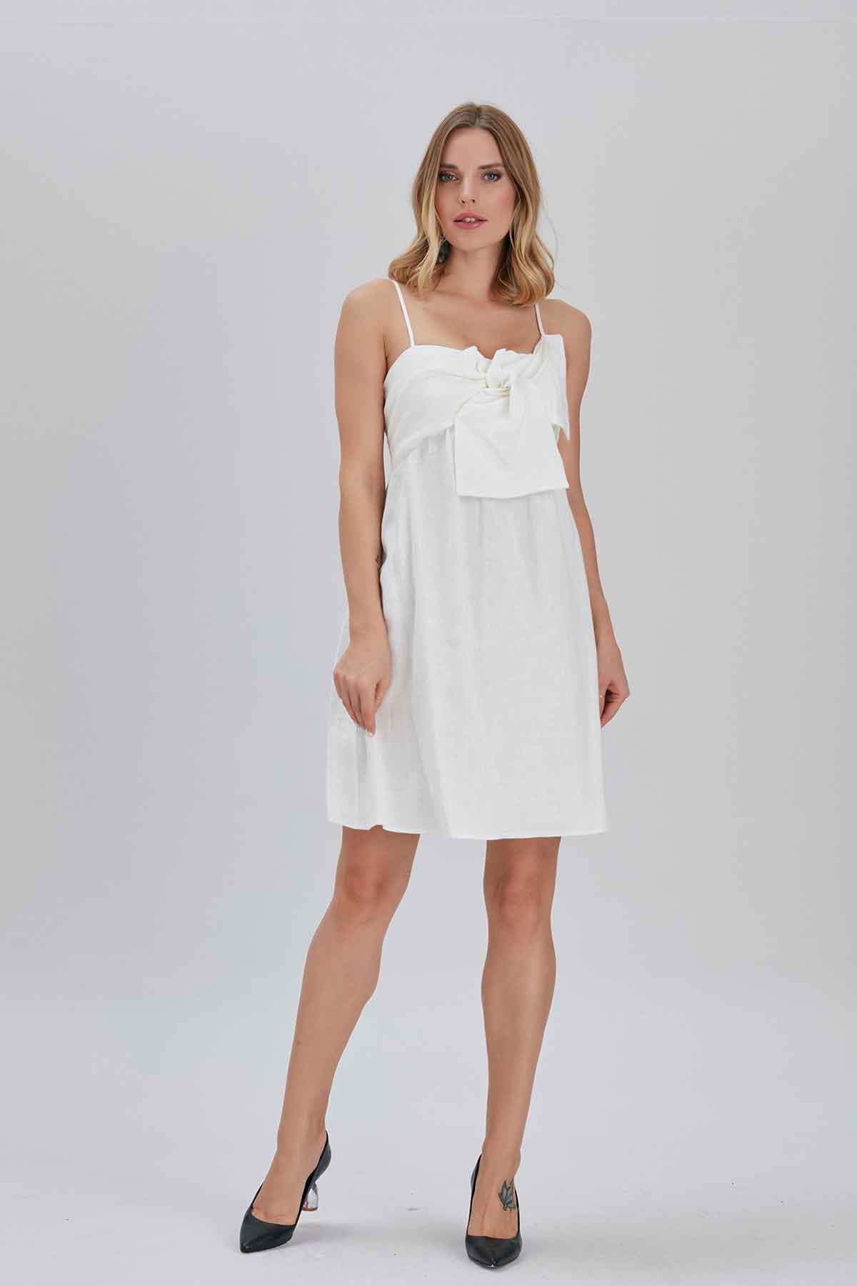 Asklılı Keten Elbise