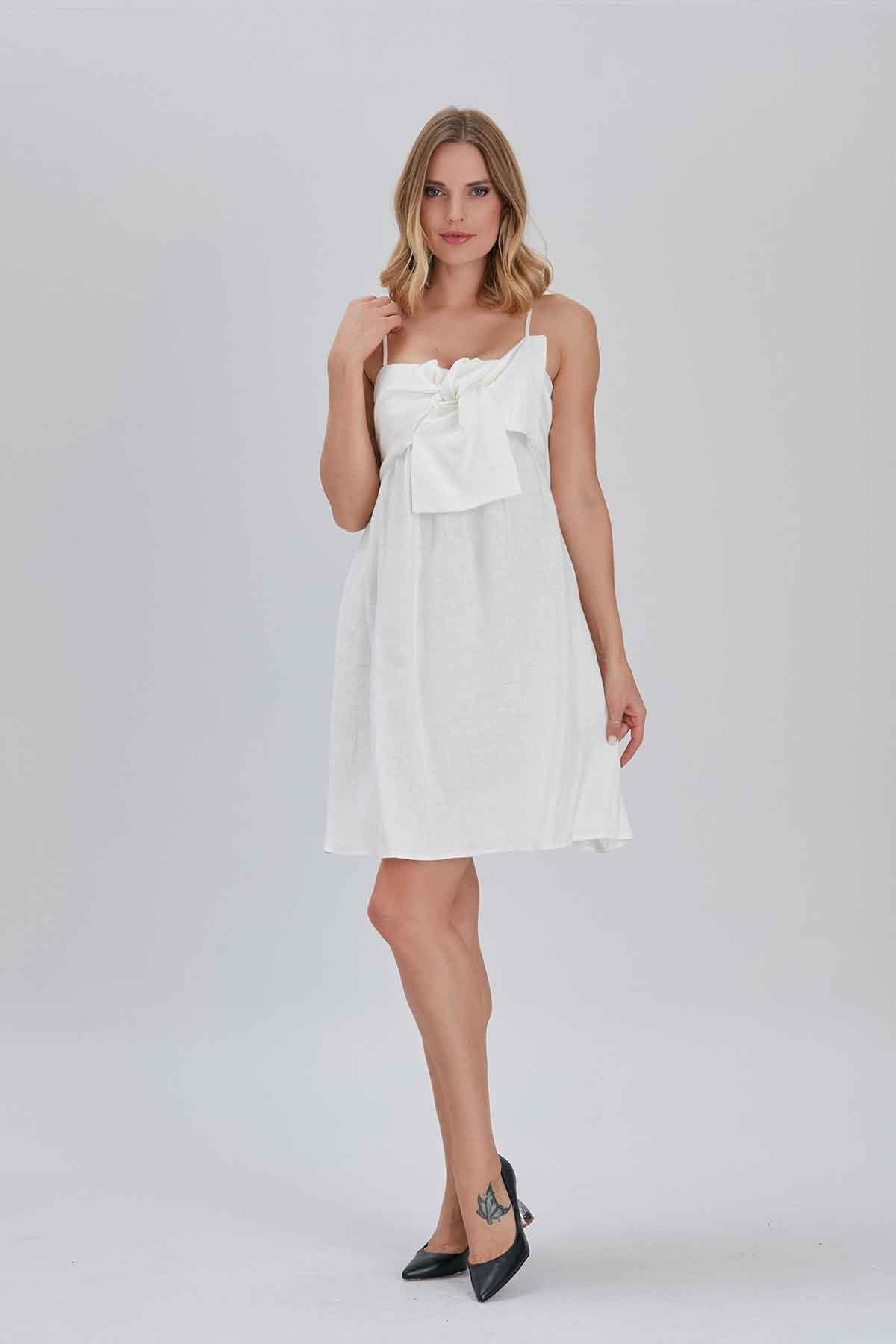 Asklılı Keten Elbise