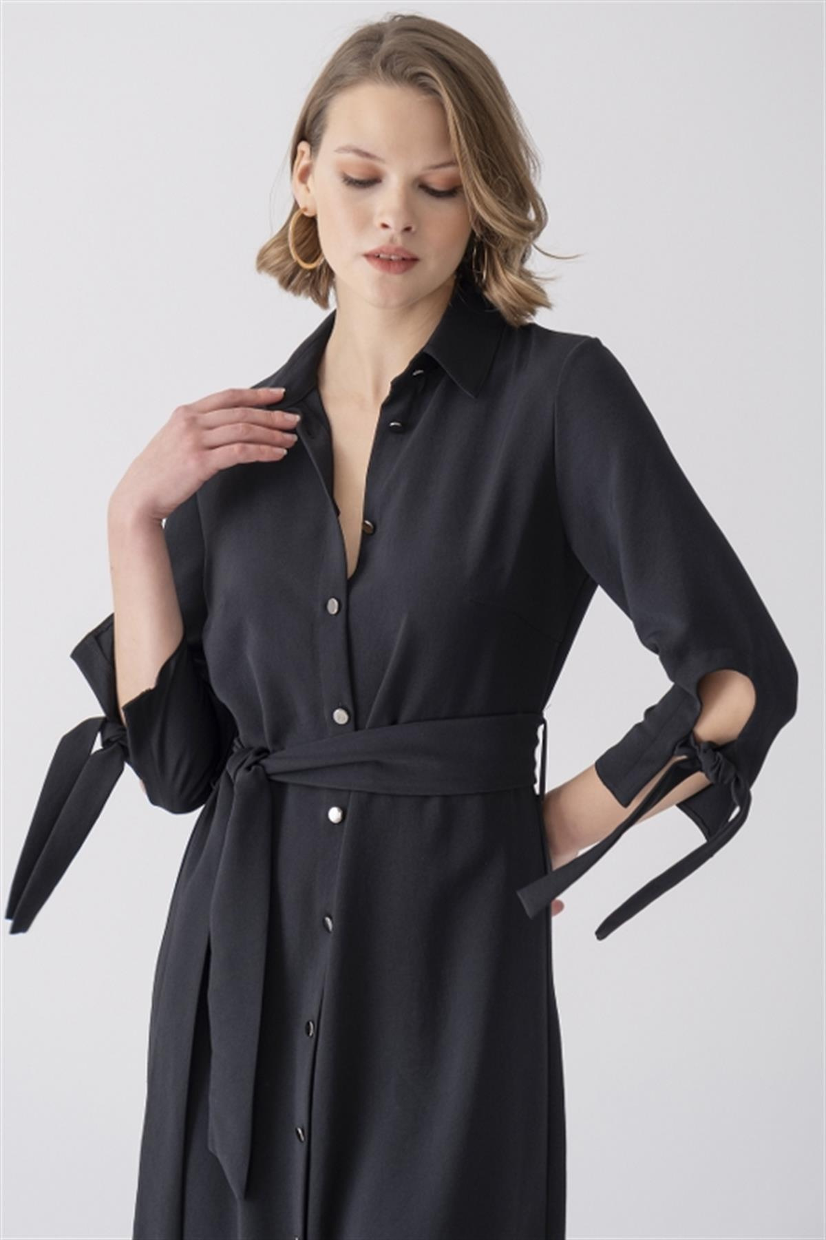 Beli Bağlama Detaylıı Midi Elbise