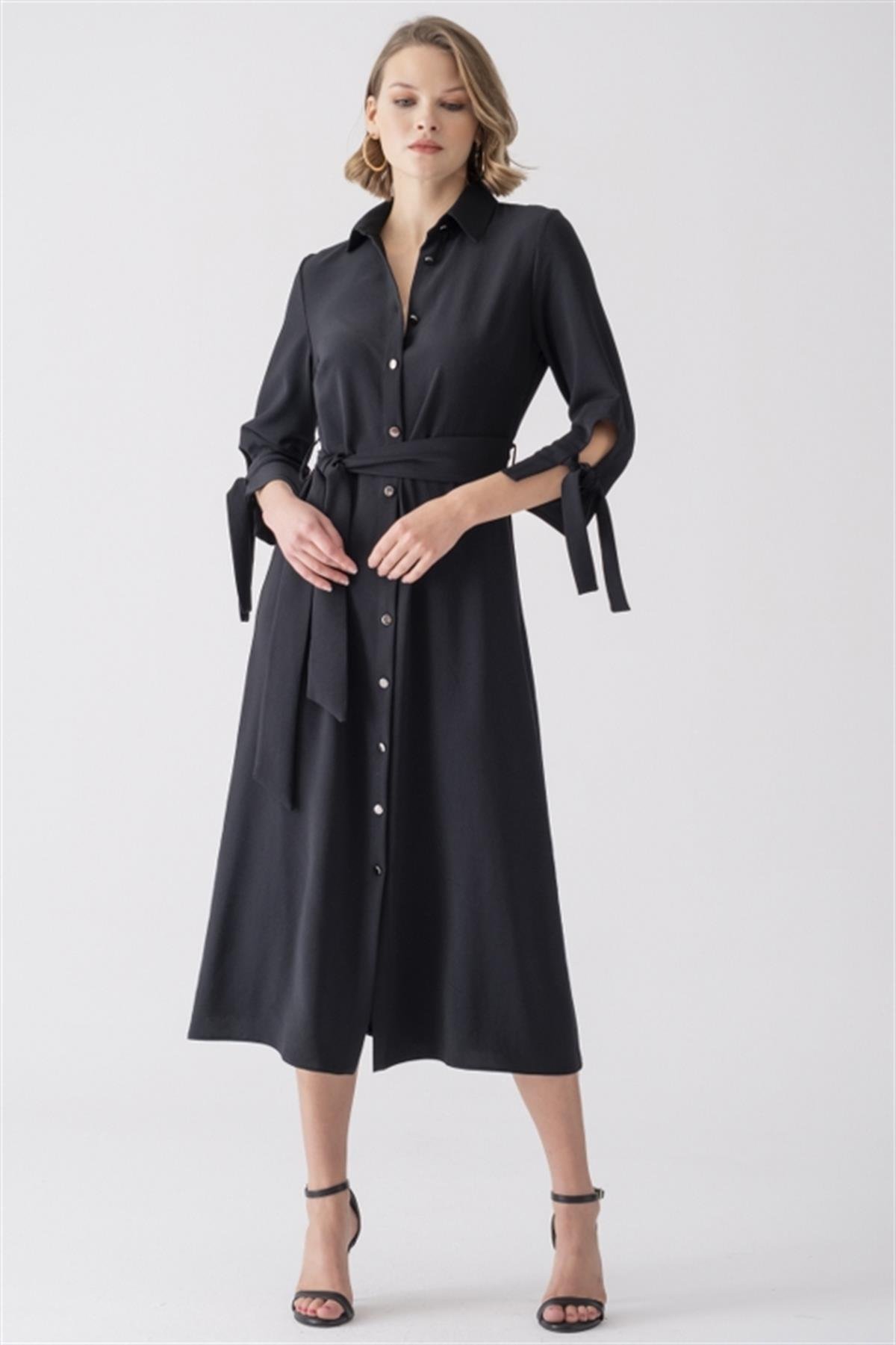 Beli Bağlama Detaylıı Midi Elbise