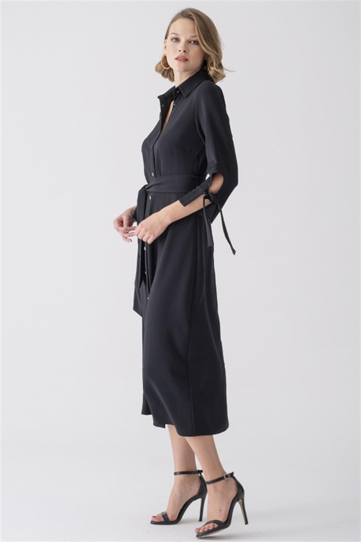 Beli Bağlama Detaylıı Midi Elbise
