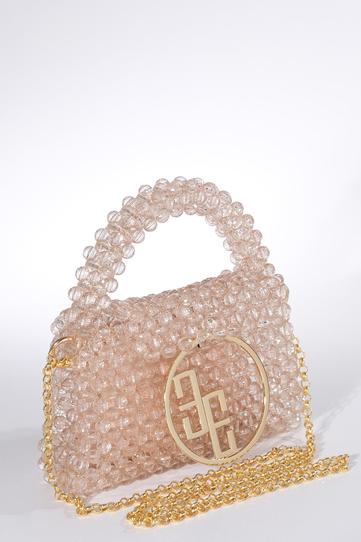 Boncuklu Logo Detaylı Tasarım Şık Abiye Çanta