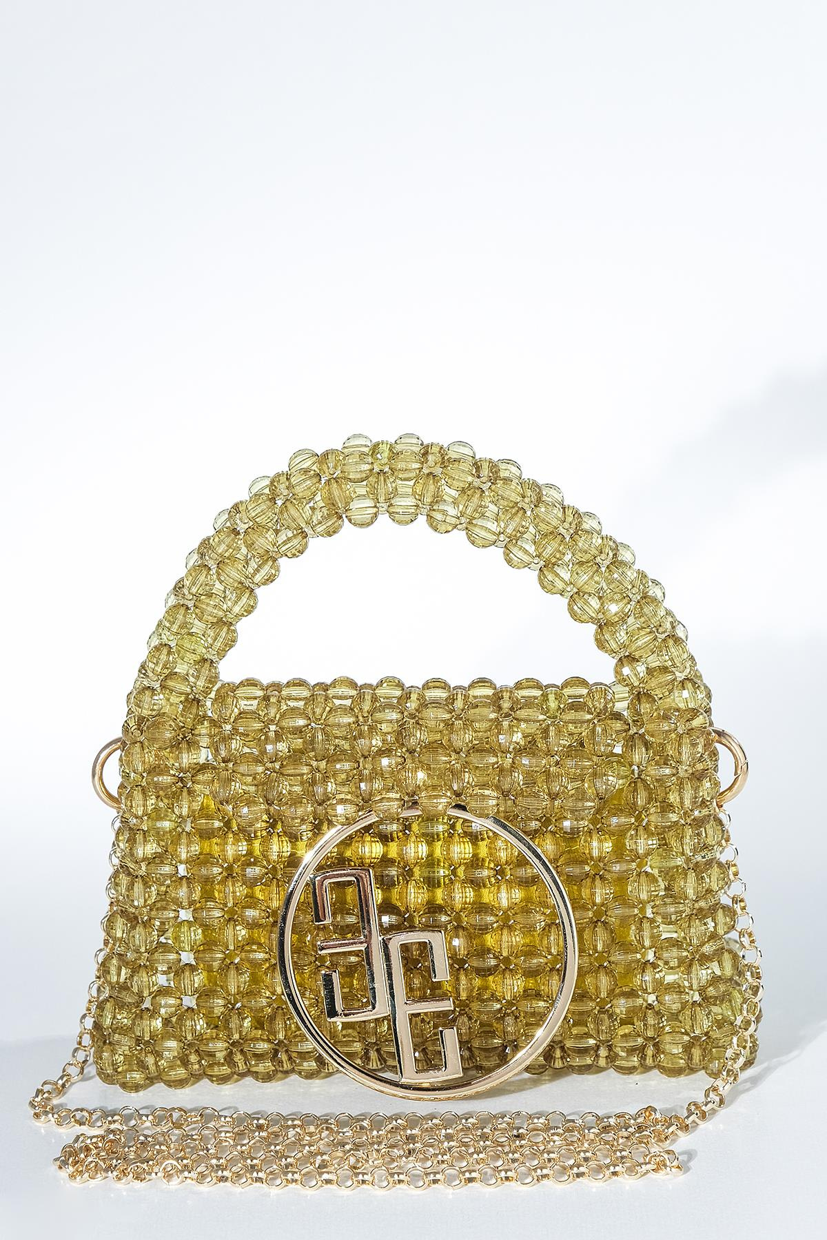 Boncuklu Logo Detaylı Tasarım Şık Abiye Çanta