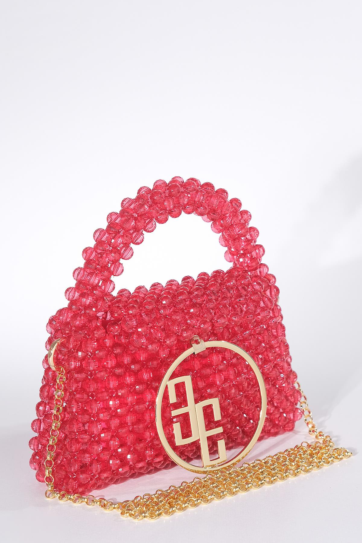 Boncuklu Logo Detaylı Tasarım Şık Abiye Çanta