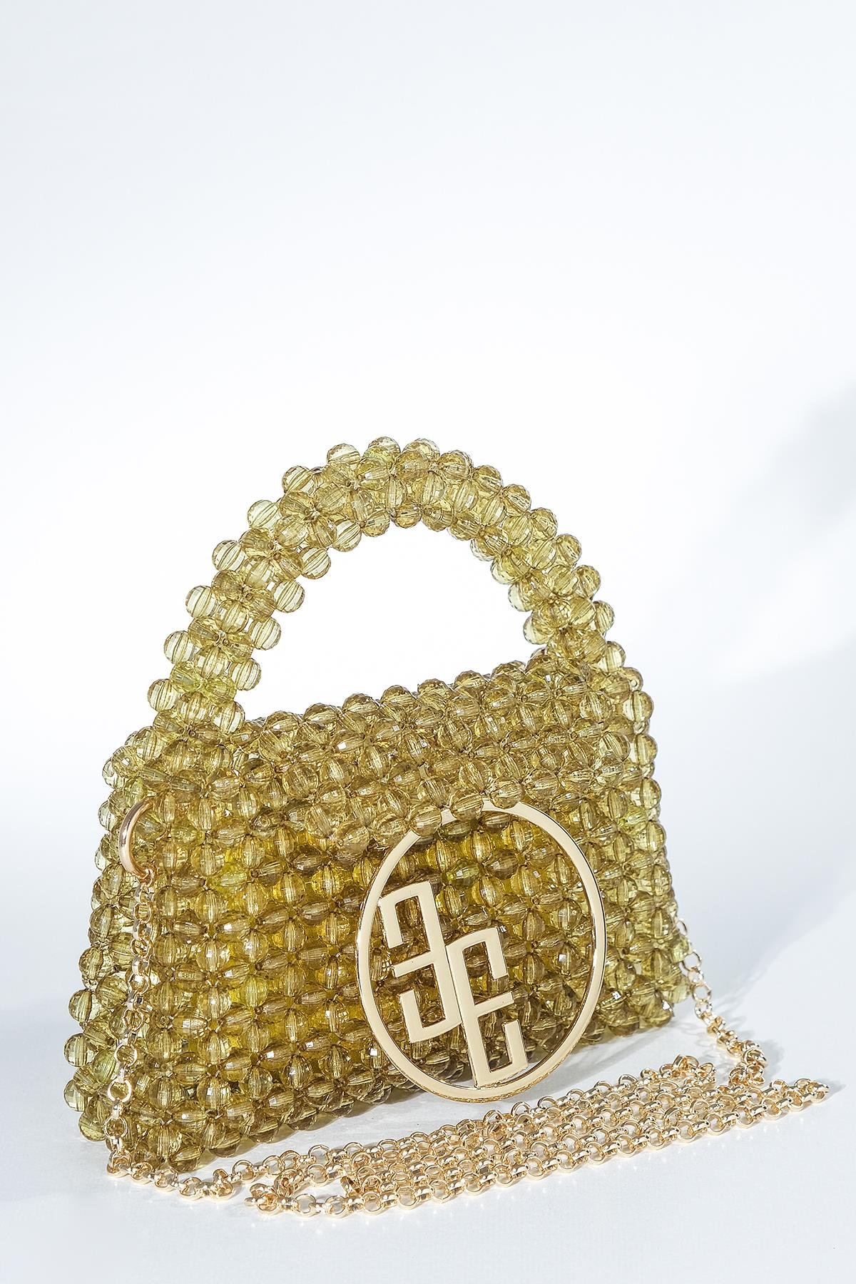 Boncuklu Logo Detaylı Tasarım Şık Abiye Çanta