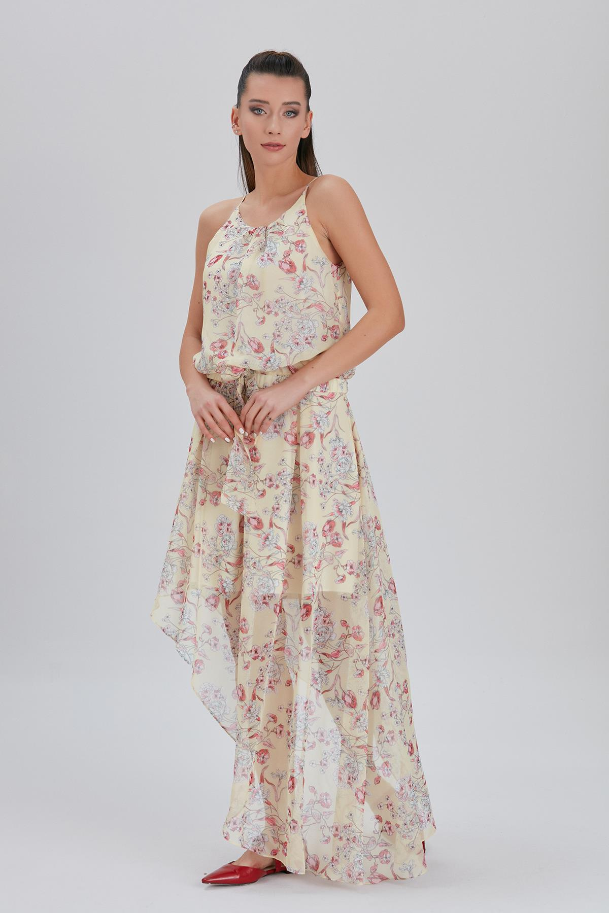 Çiçek Desenli, Halter Yakalı Elbise