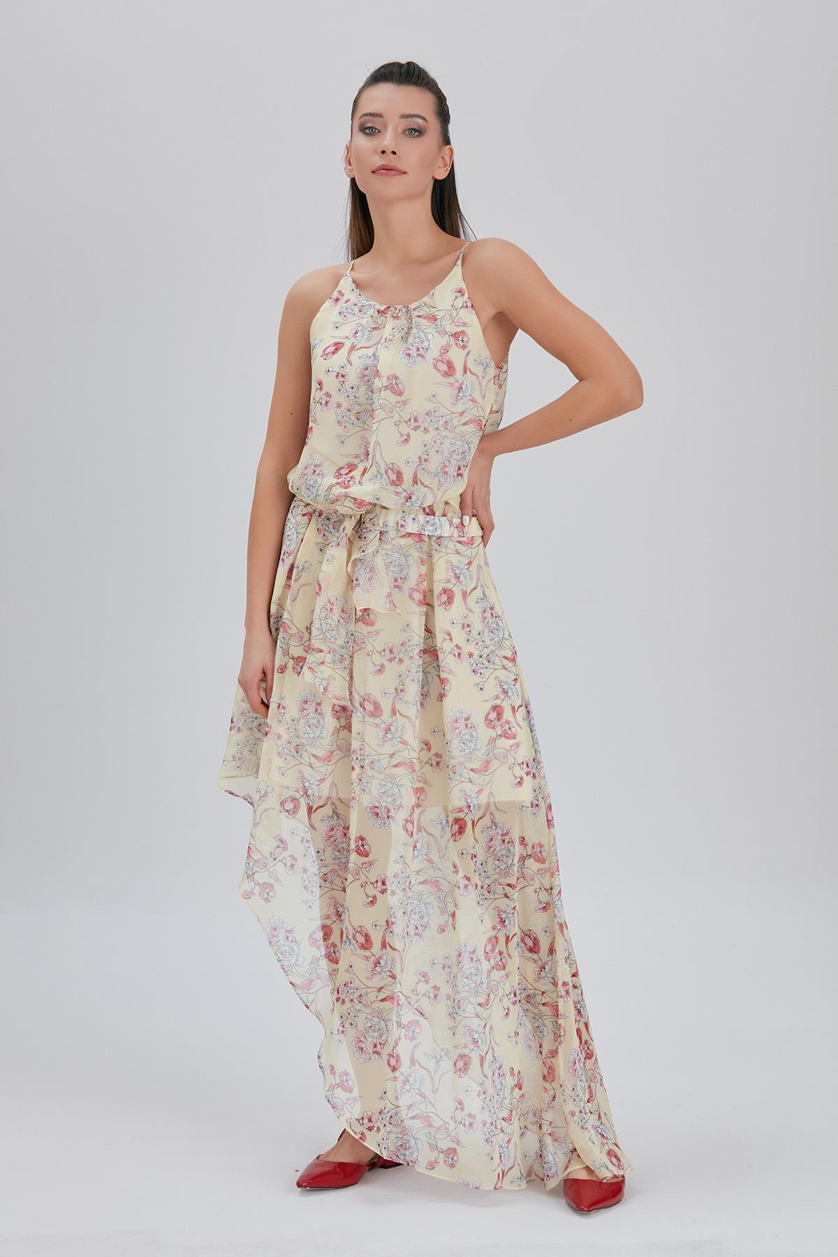 Çiçek Desenli, Halter Yakalı Elbise