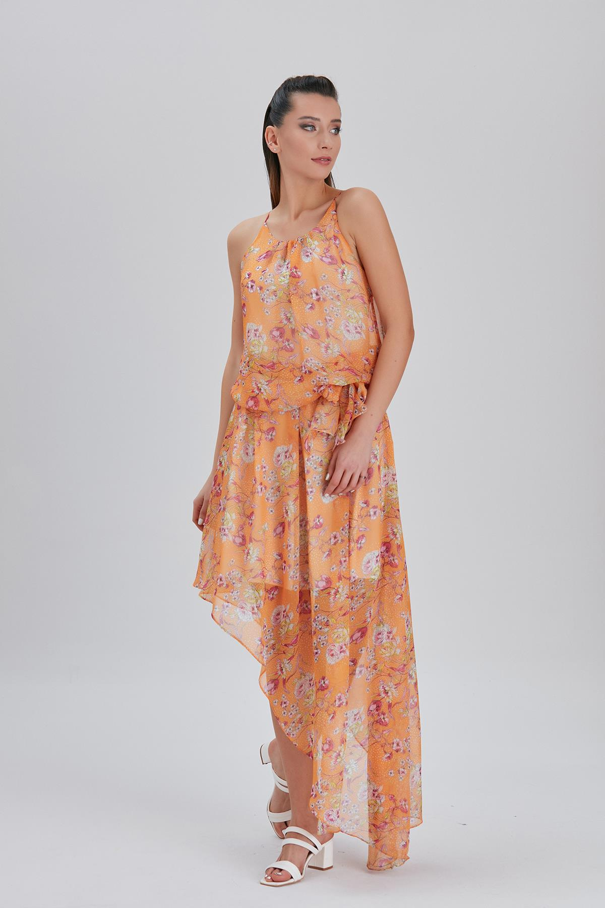 Çiçek Desenli, Halter Yakalı Elbise