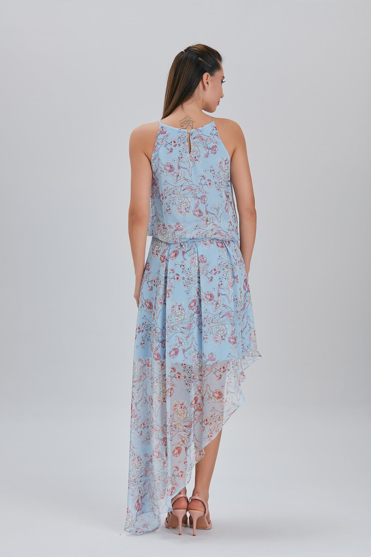 Çiçek Desenli, Halter Yakalı Elbise