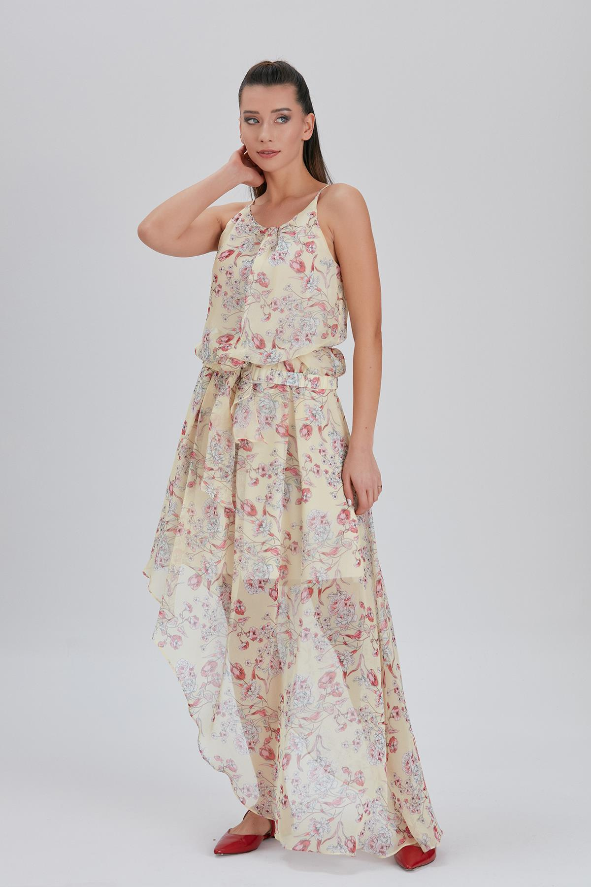 Çiçek Desenli, Halter Yakalı Elbise
