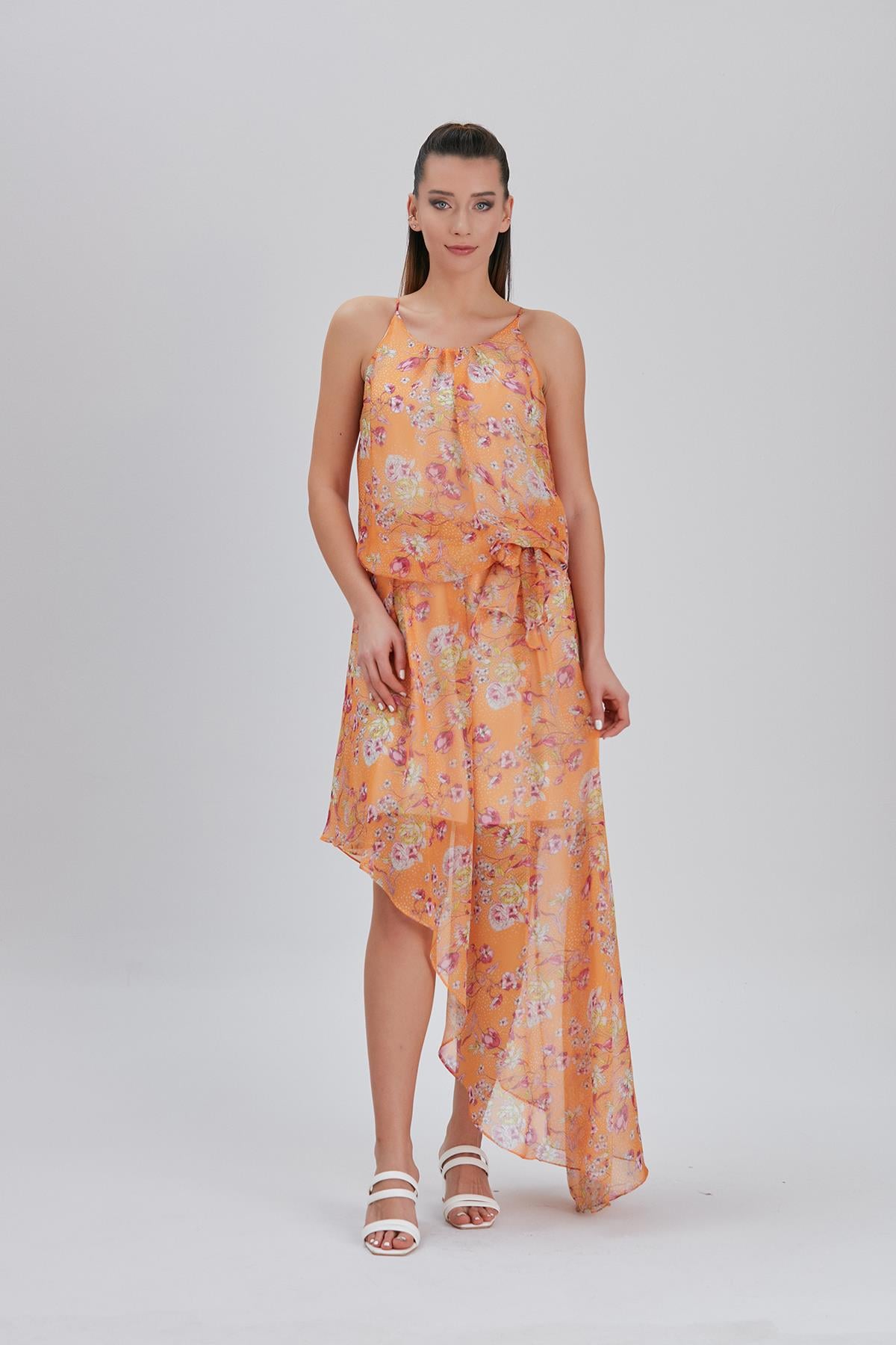 Çiçek Desenli, Halter Yakalı Elbise