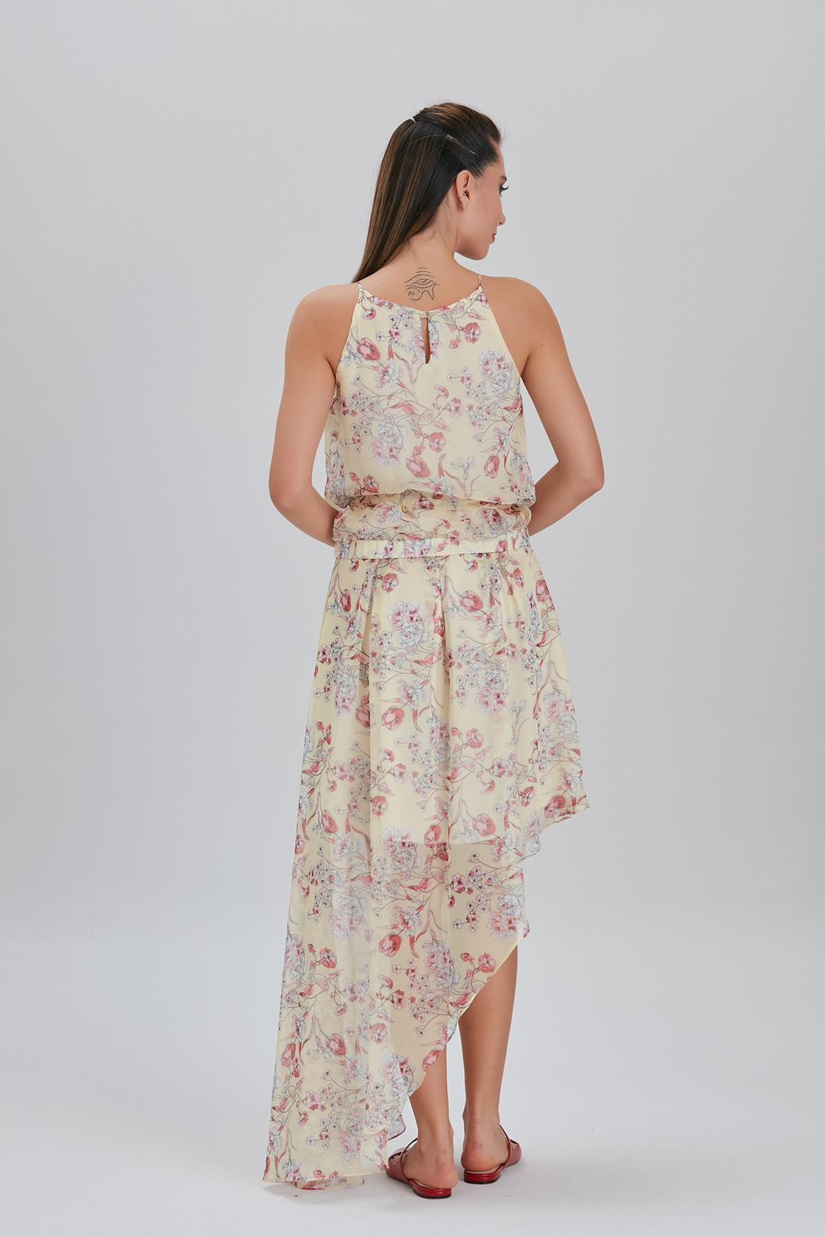 Çiçek Desenli, Halter Yakalı Elbise
