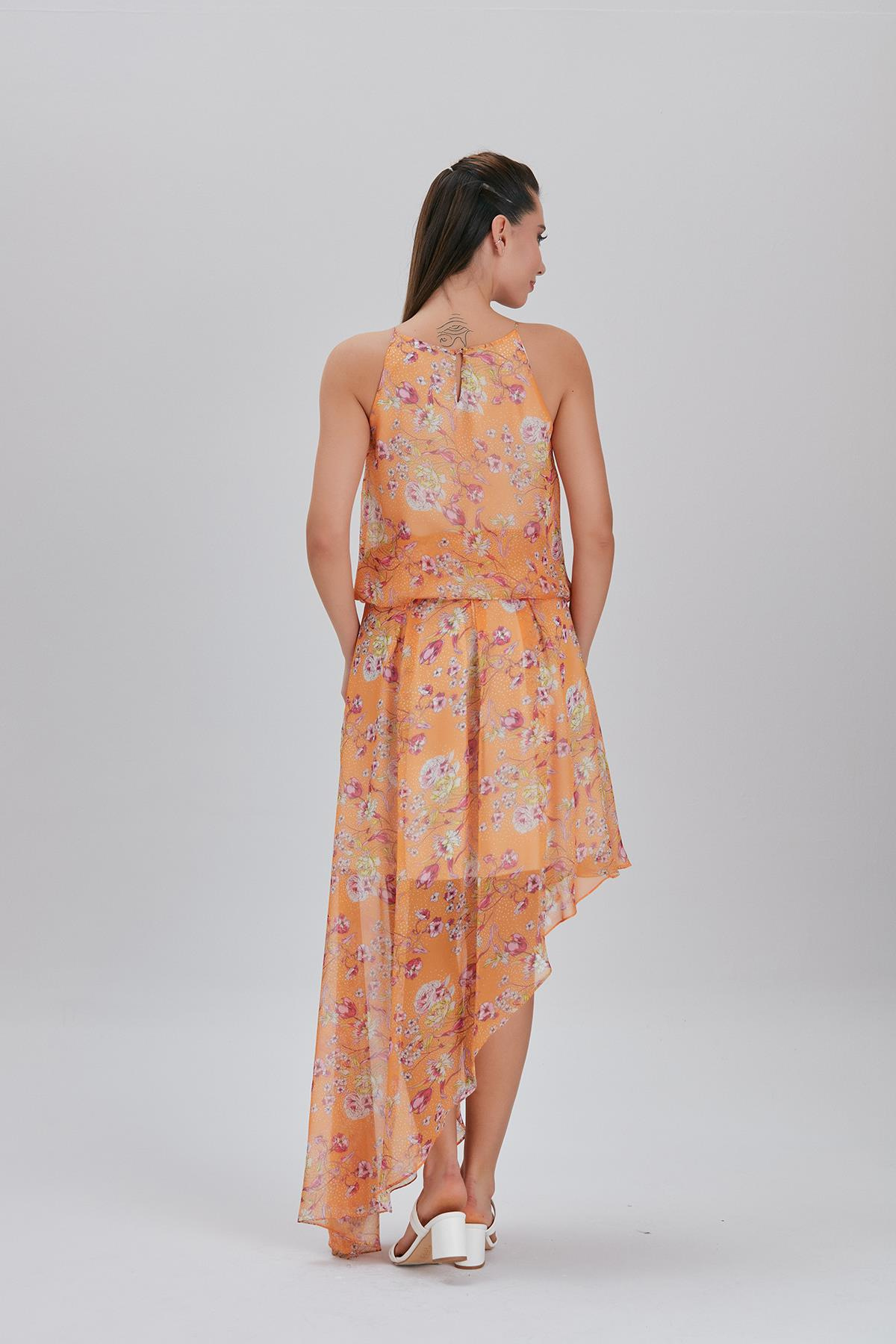 Çiçek Desenli, Halter Yakalı Elbise