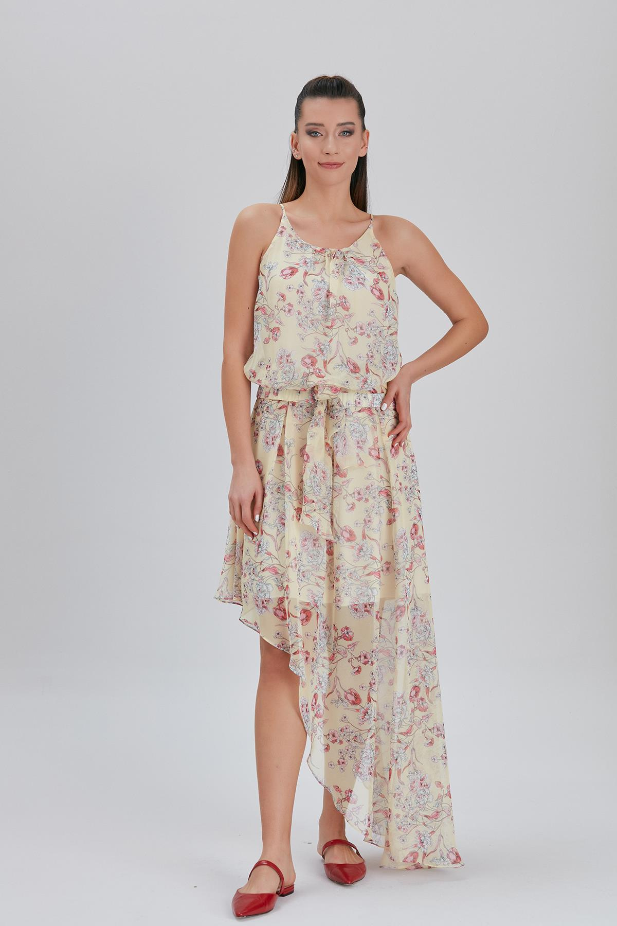 Çiçek Desenli, Halter Yakalı Elbise