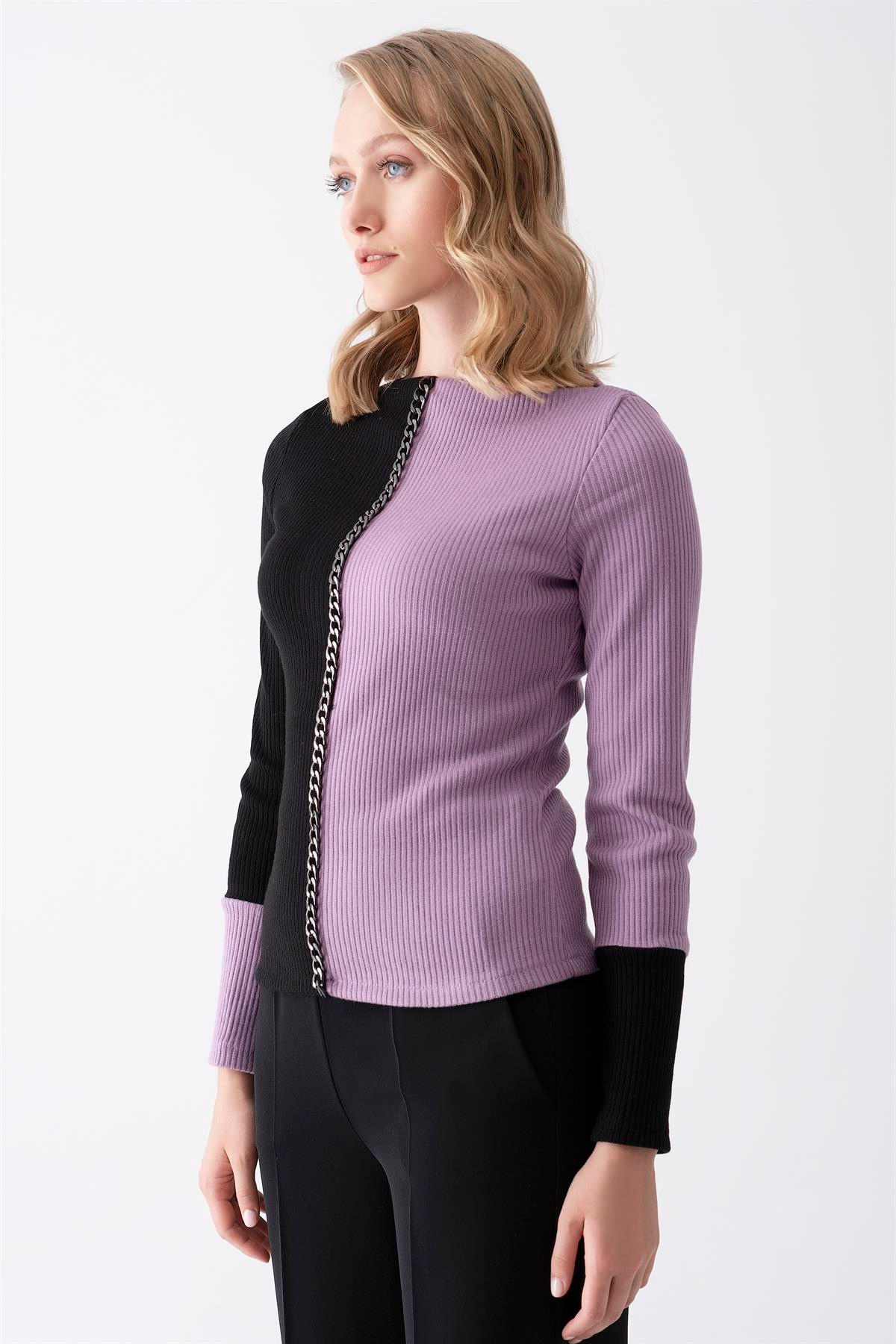 Çift Renkli Örme Bluz