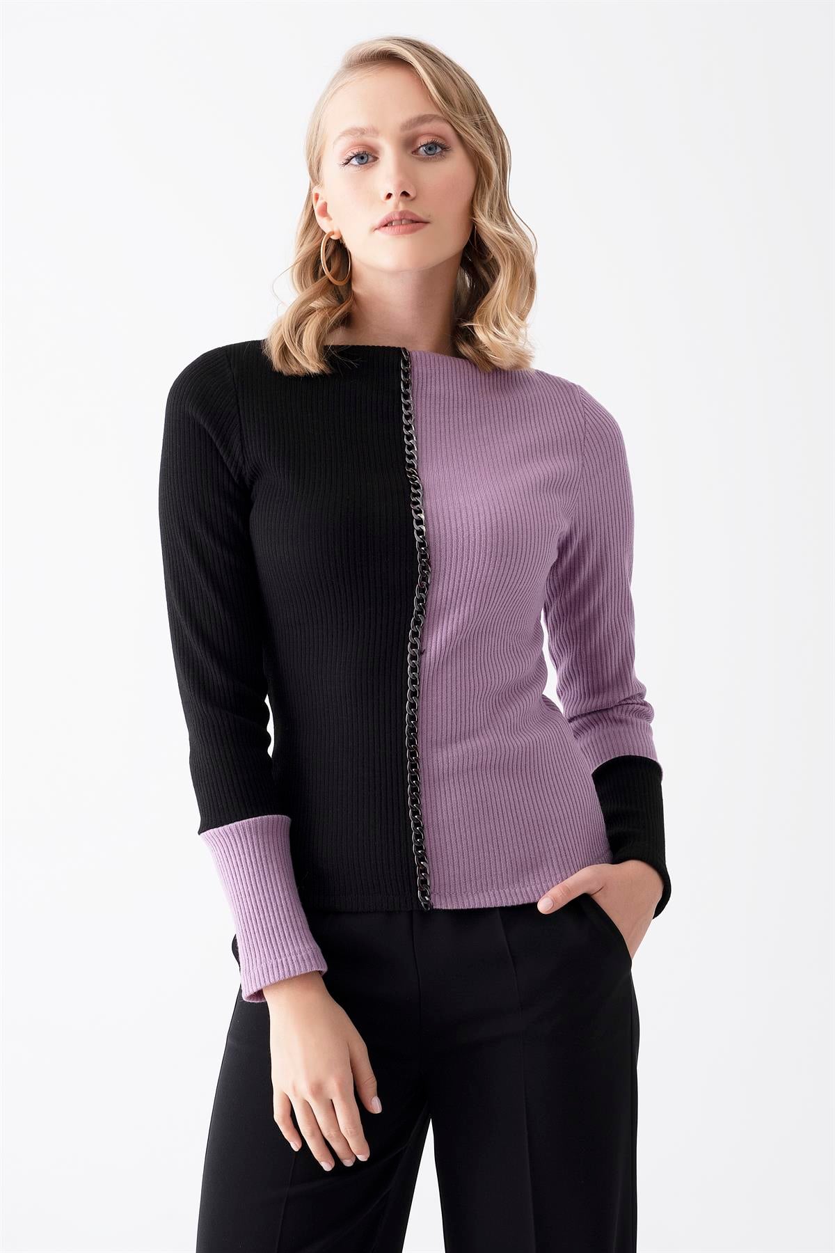 Çift Renkli Örme Bluz