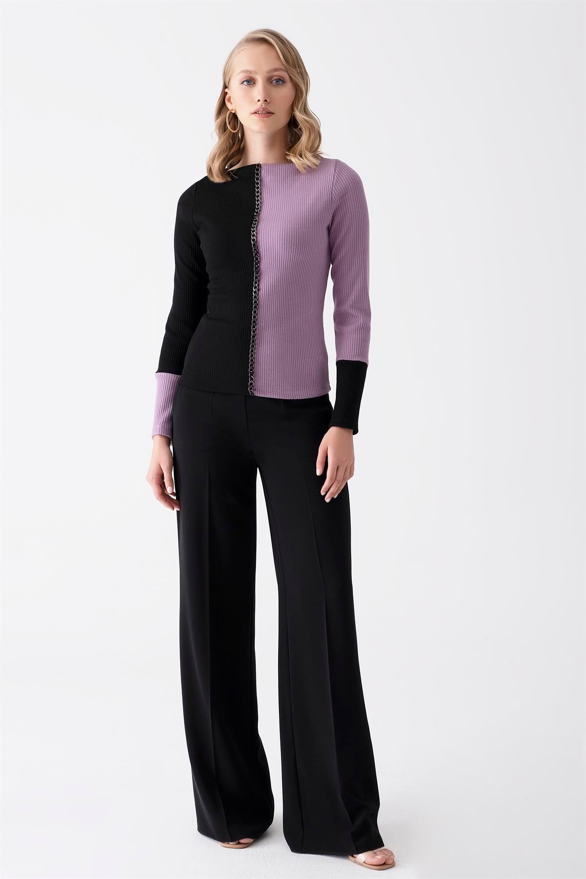 Çift Renkli Örme Bluz