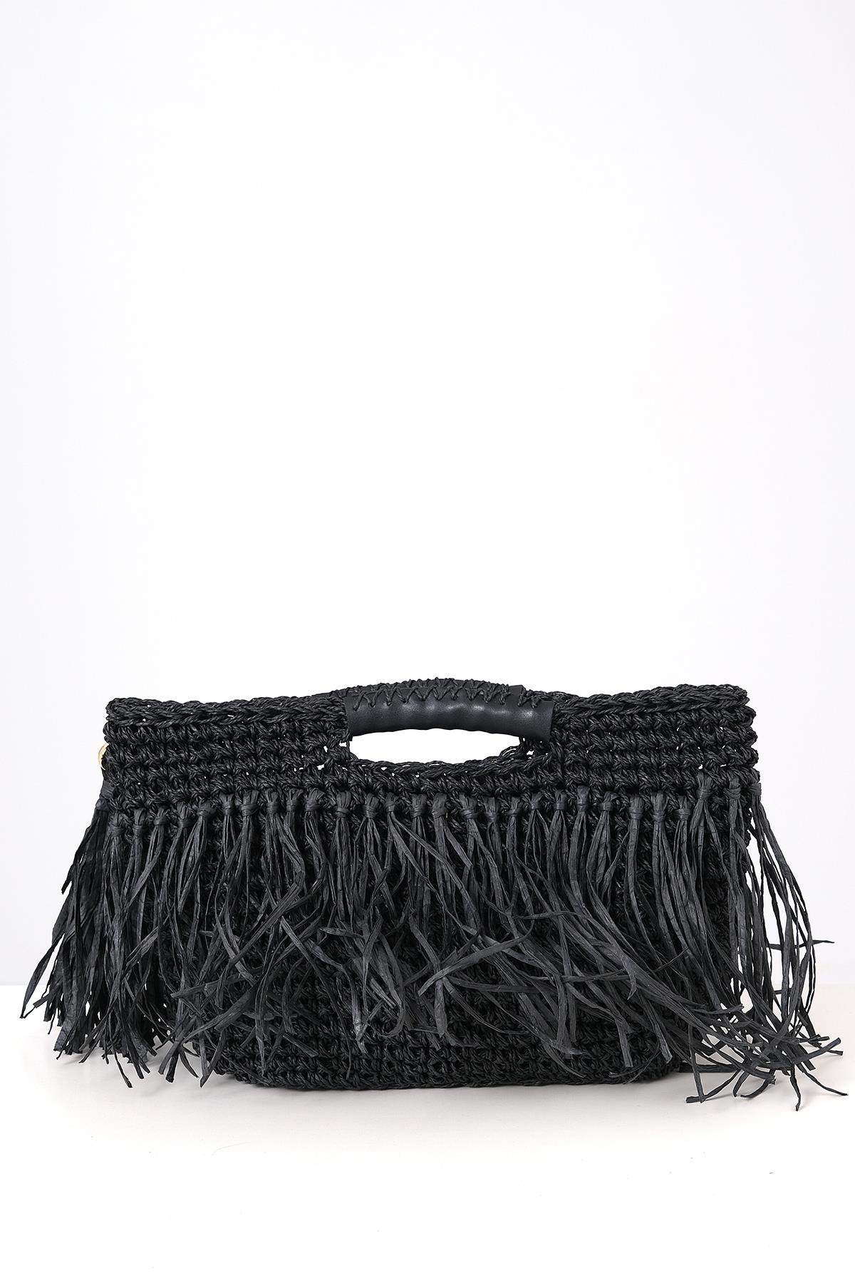 Deri Aksesuarlı El Örgü Çanta