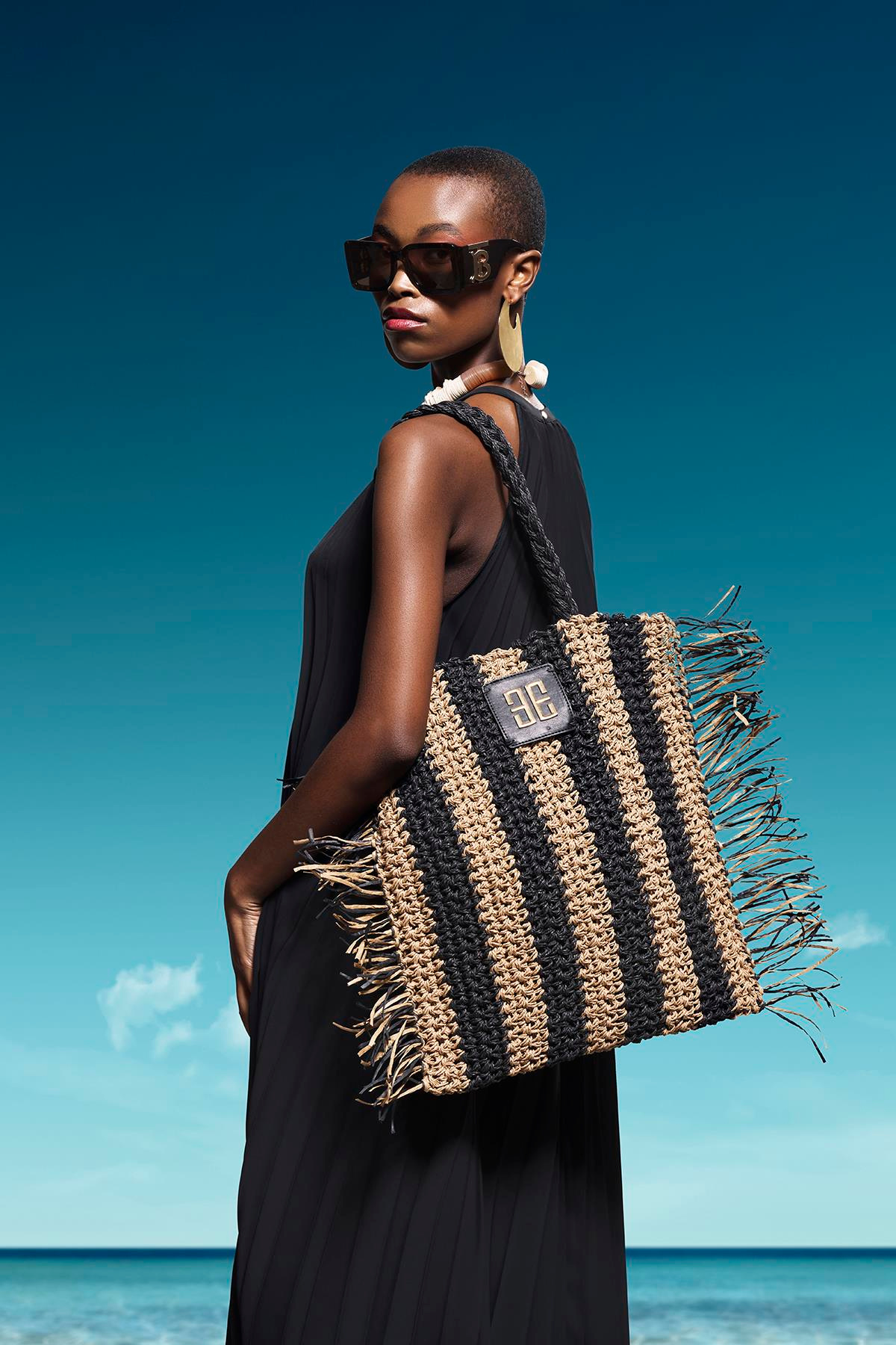 Deri Aksesuarlı El Örgü Plaj Günlük Çanta