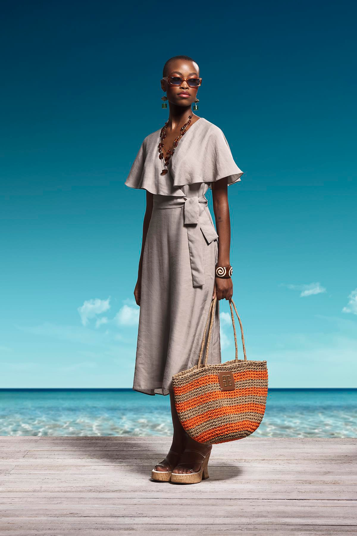 Deri Aksesuarlı El Örgü Plaj Günlük Çanta