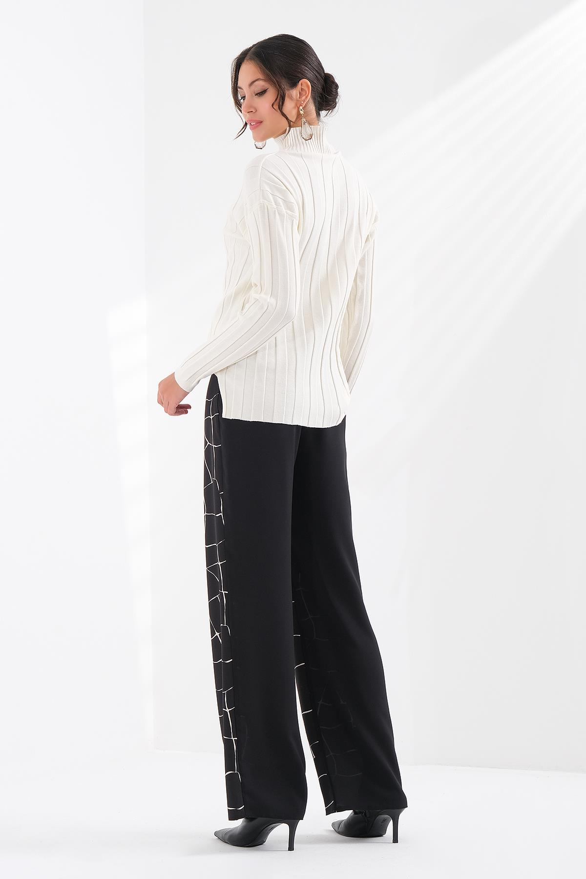 Desen Garnili Kuşaklı Pantolon