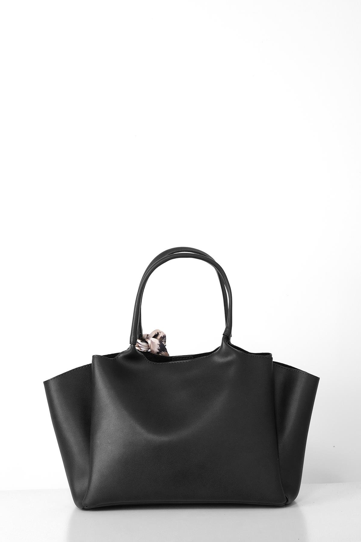 Desenli Fular Aksesuarlı Çift Saplı Logolu Askılı Geniş Hacimli City Çanta