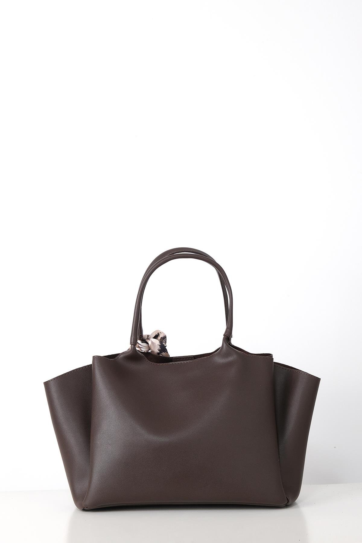 Desenli Fular Aksesuarlı Çift Saplı Logolu Askılı Geniş Hacimli City Çanta