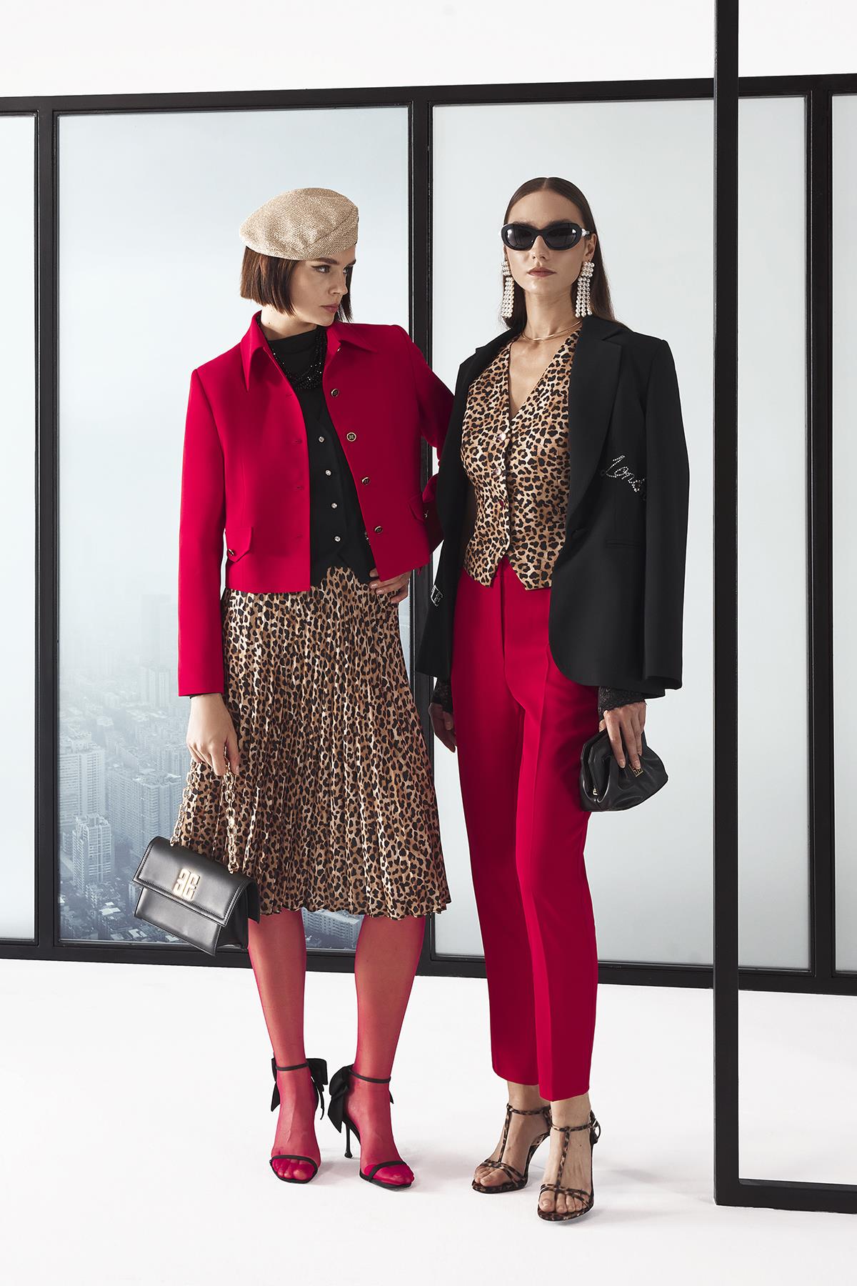 Desenli Piliseli Midi Boy Etek