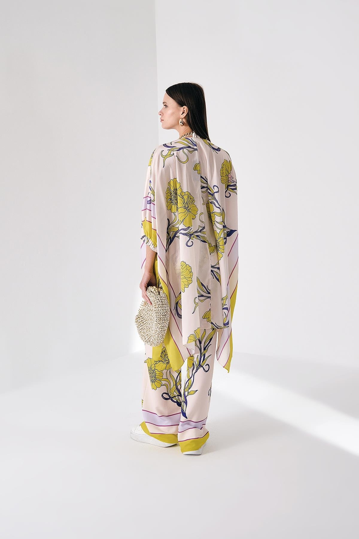 Desenli Saten Bol Paça Pantolon